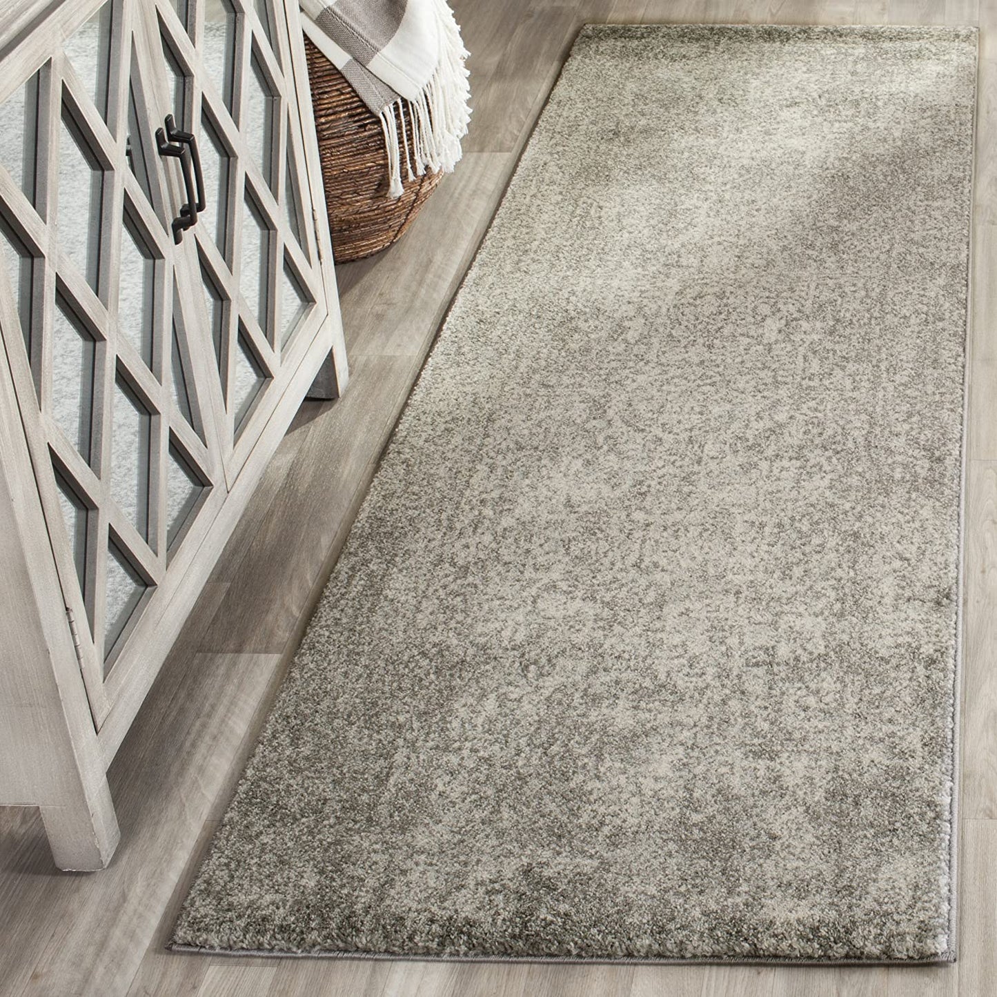 Vintage Oriental Silver and Ivory Square Area Rug