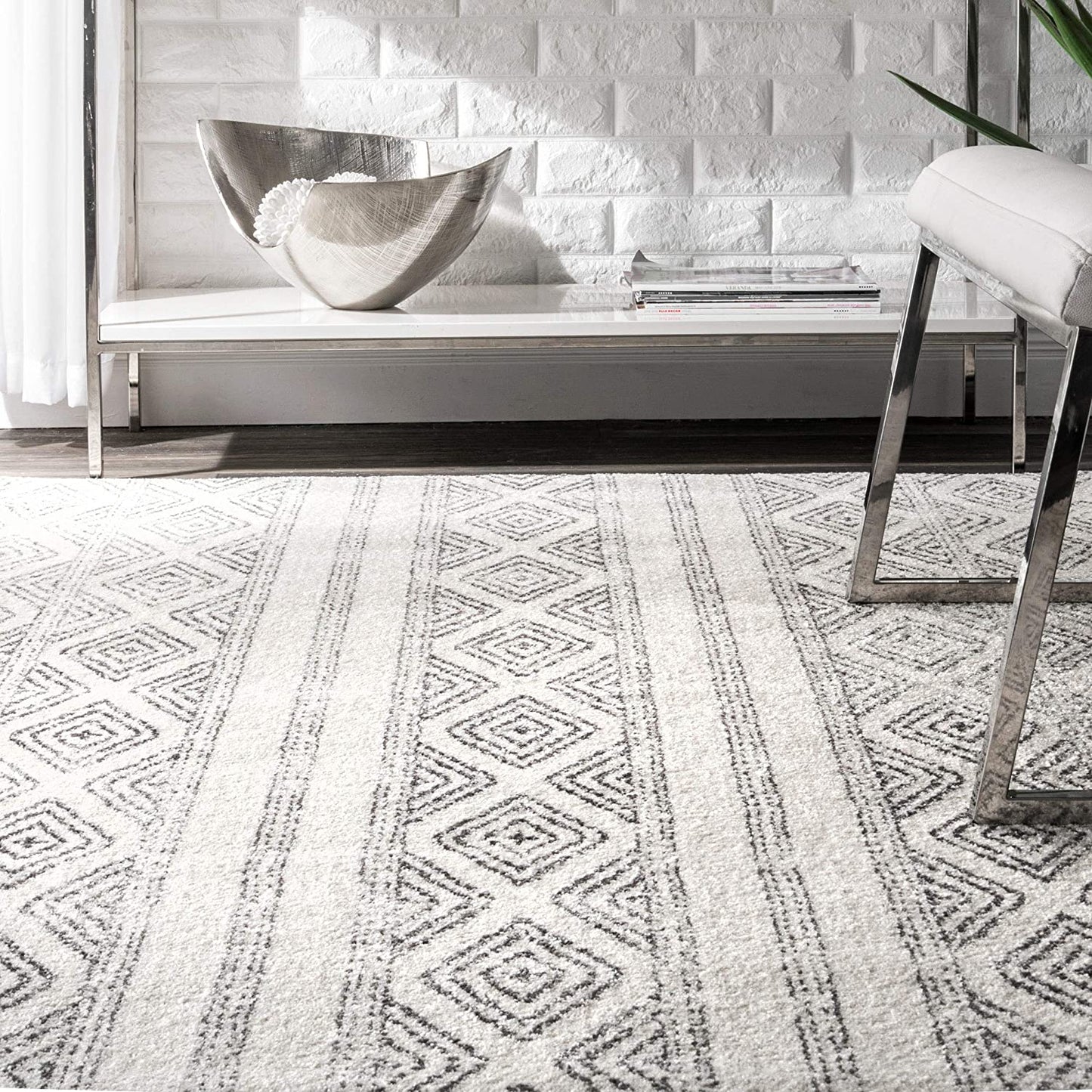 Diamond Pattern Ivory Grey Soft Area Rug