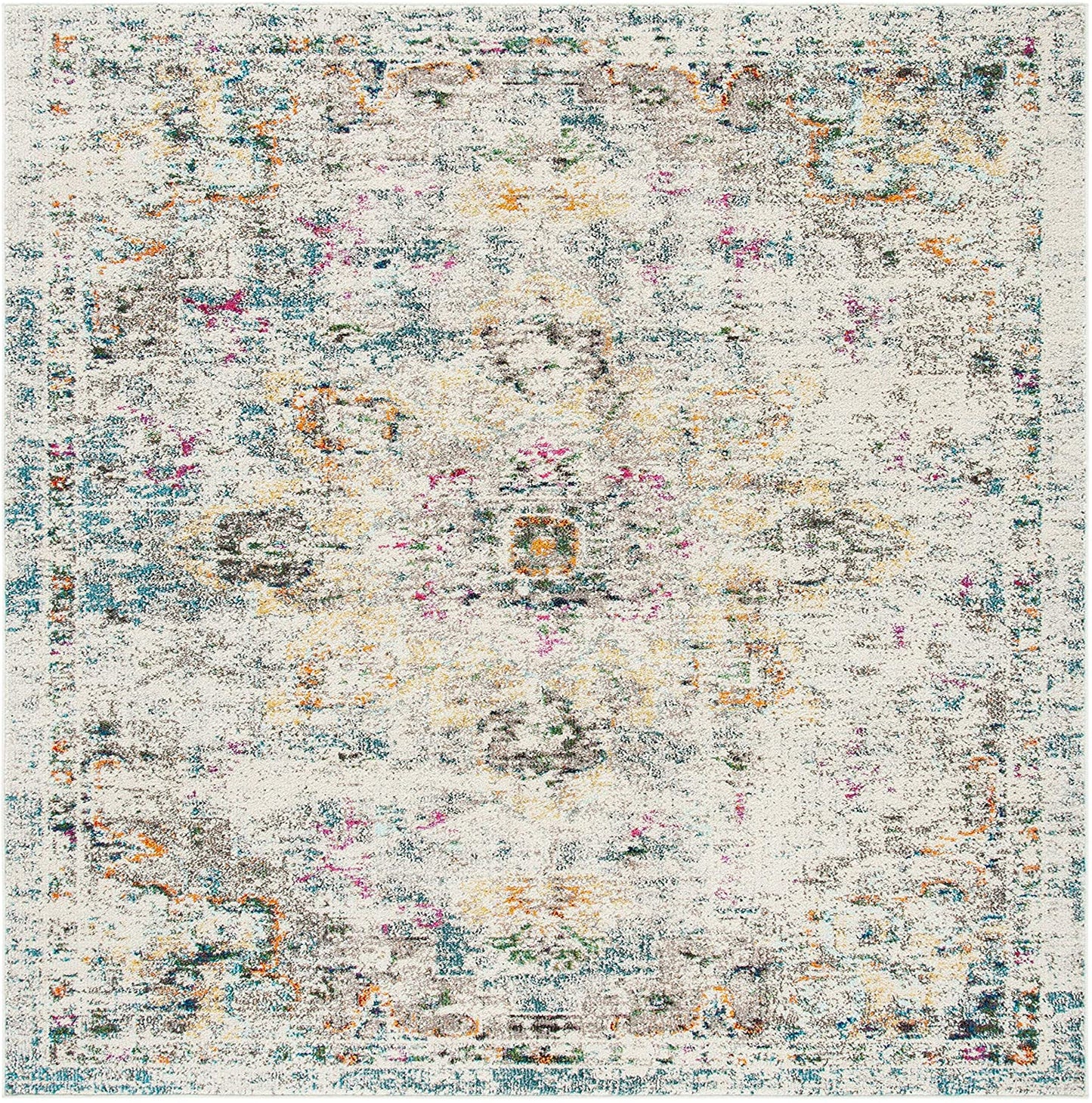 Boho Chic Medallion Distressed Soft Area Rug, Grey / Gold