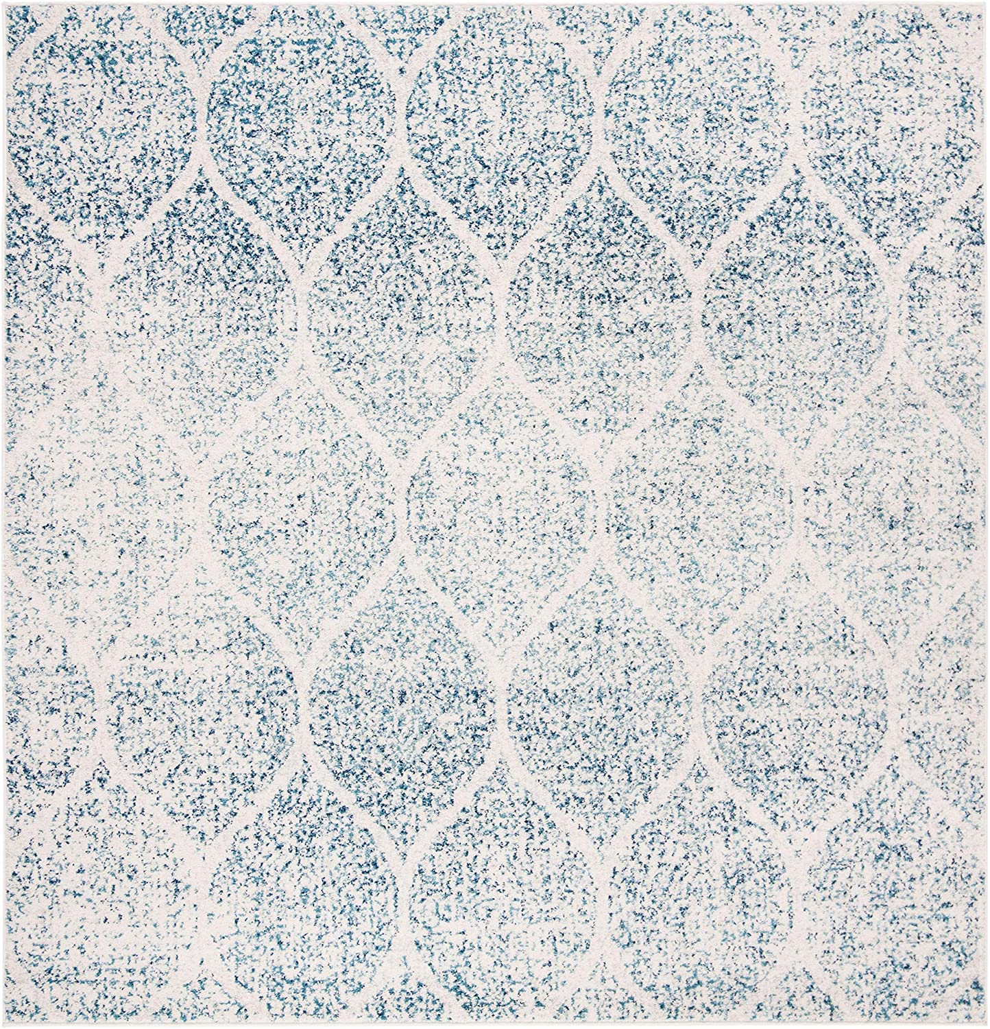 Geometric Trellis Distressed Cream/Turquoise Soft Area Rug