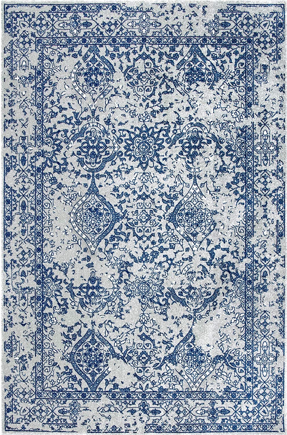 Faded Vintage Floral Damask Distressed Light Blue Soft Area Rug