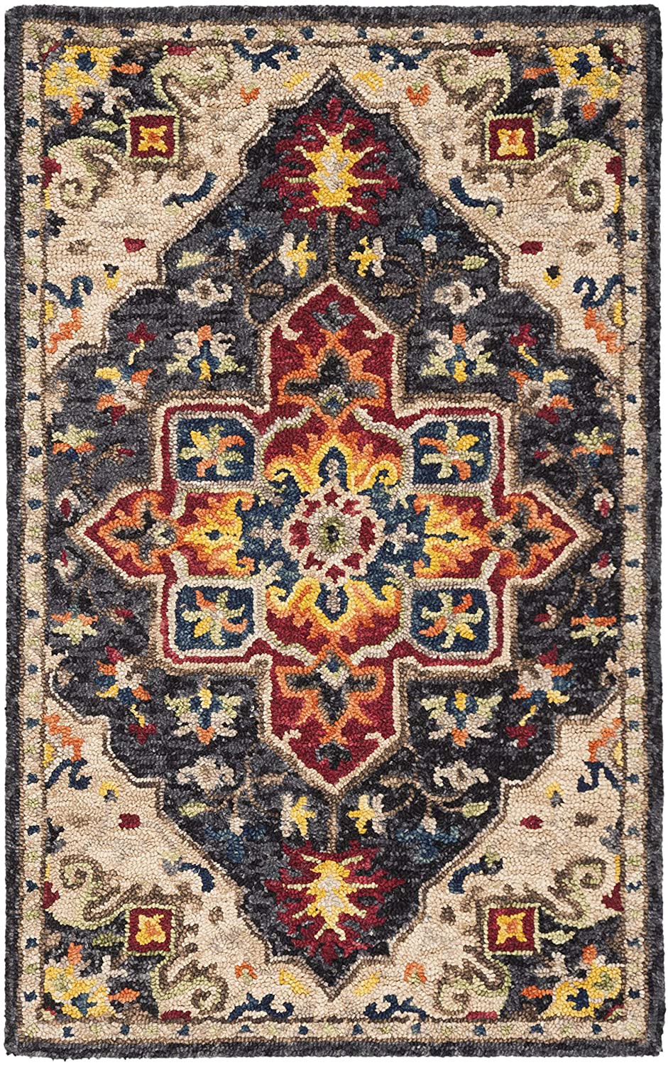 Aspen Collection Handmade Boho Wool Area Rug Charcoal / Cream