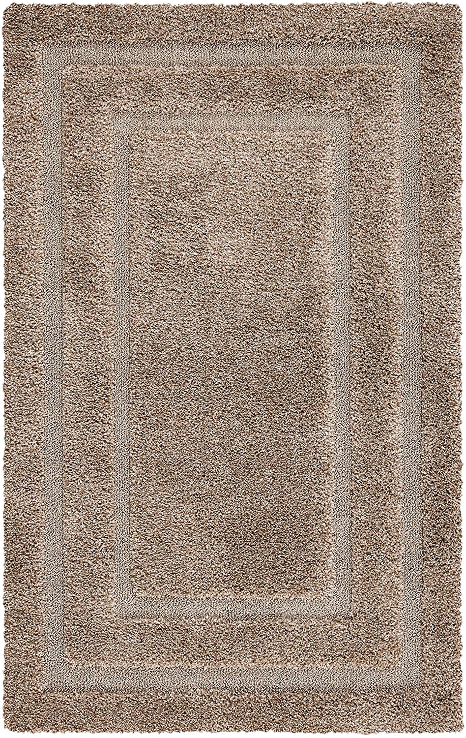 Box Border Beige Thick Plush Shag Area Rug