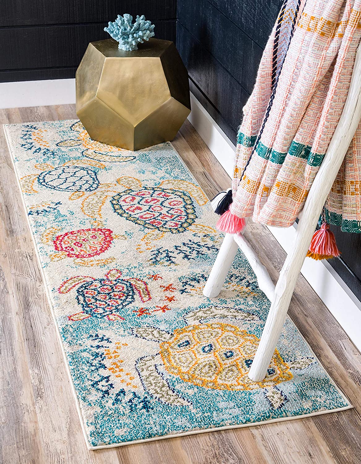 Coastal Modern Turtles Rug, Beige/Blue
