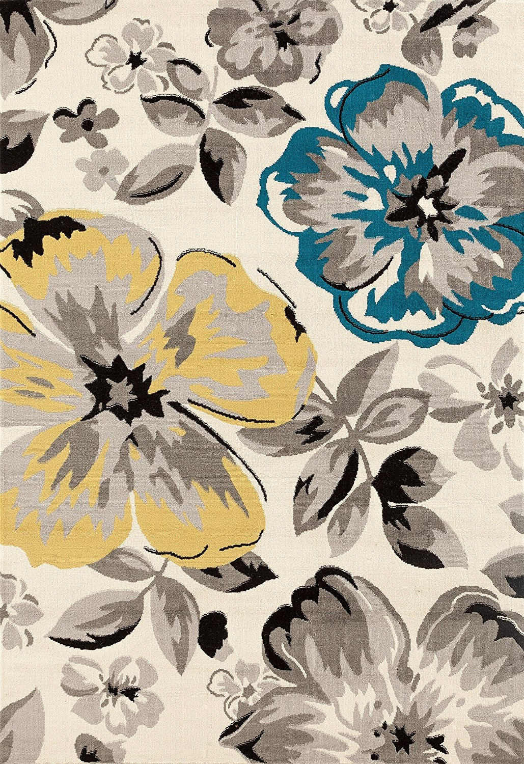 Floral Gray/Grey Yellow Blue Area Rug