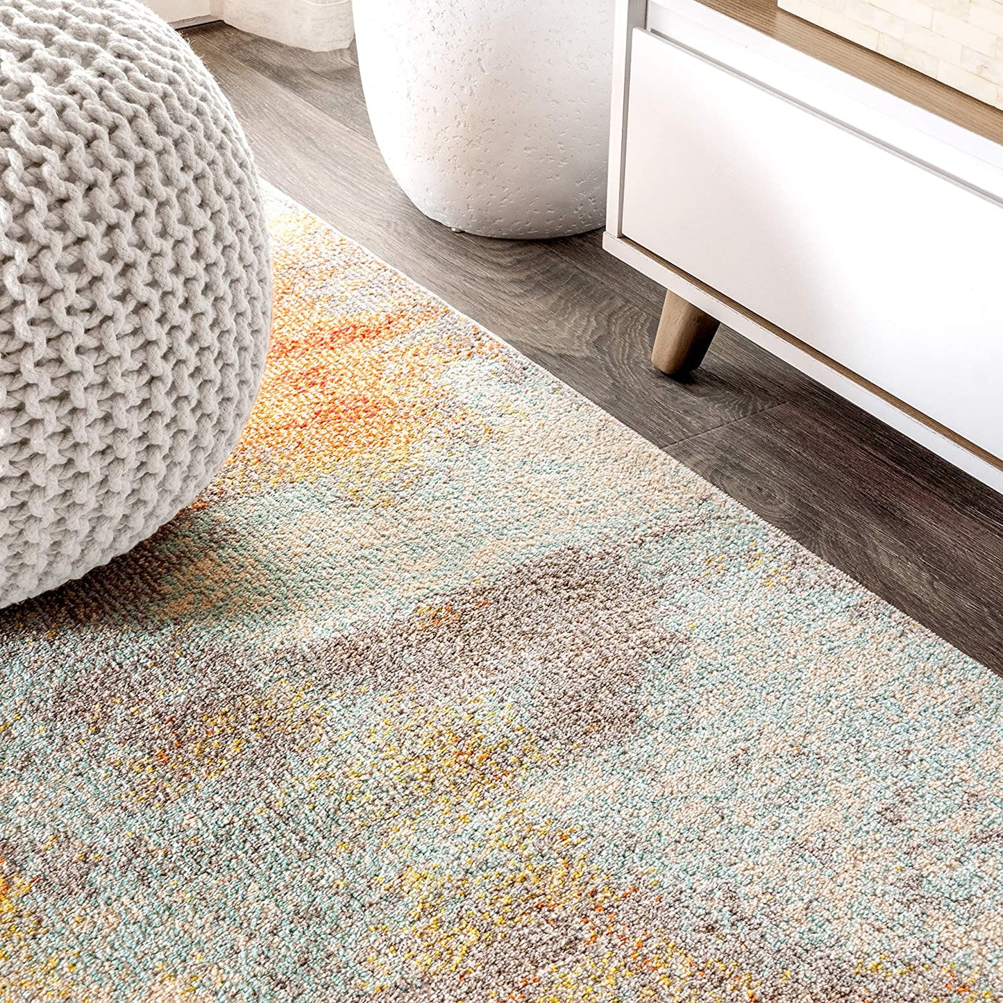 Contemporary Modern Abstract Vintage Cream/Orange Area Rug
