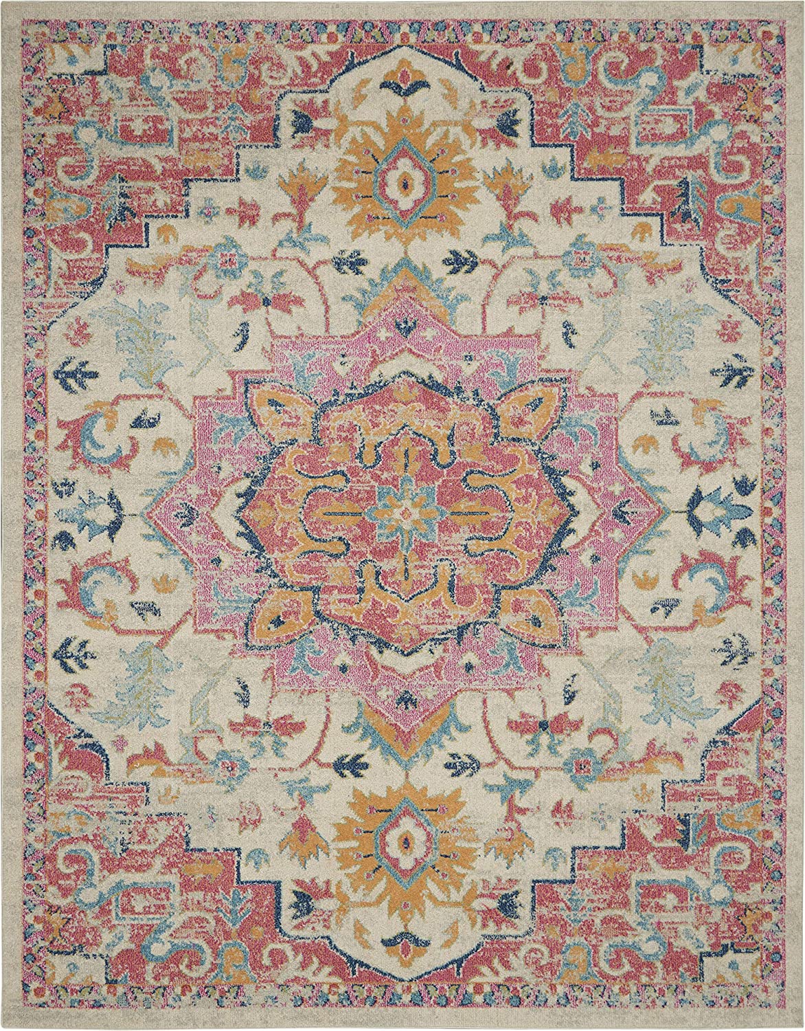 Floral Medallion Passion Bordered Ivory/Pink Area Rug