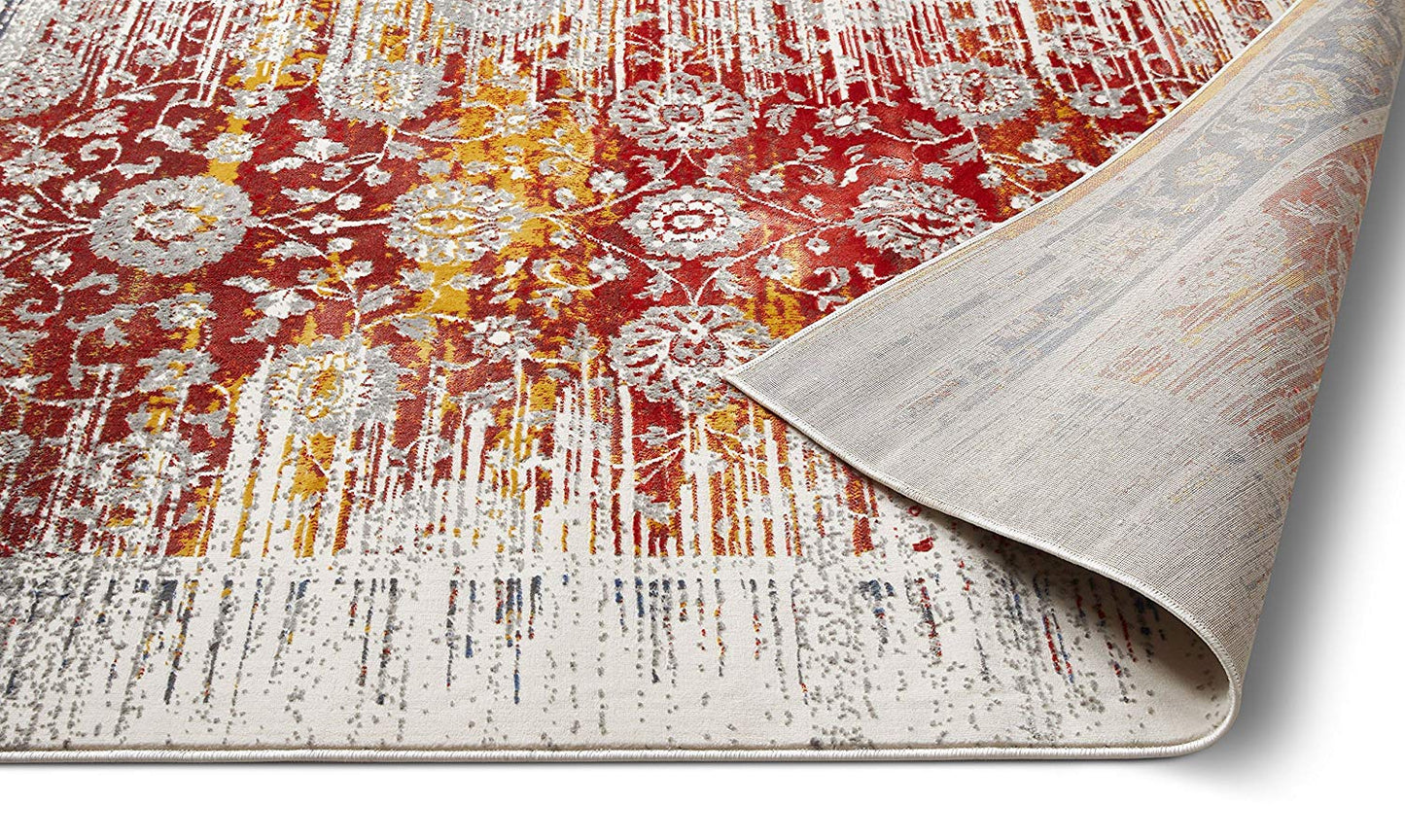 Modern Floral Persian Design Red Blue Area Rug