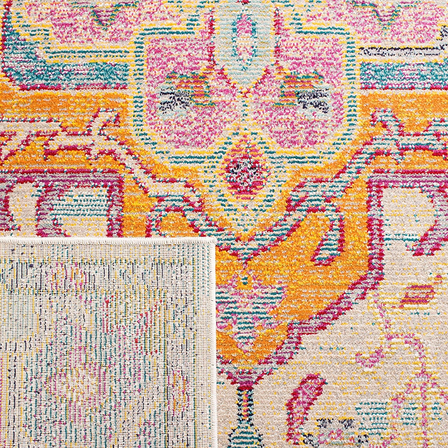 Medallion Distressed Soft Area Rug, Light Blue / Fuchsia