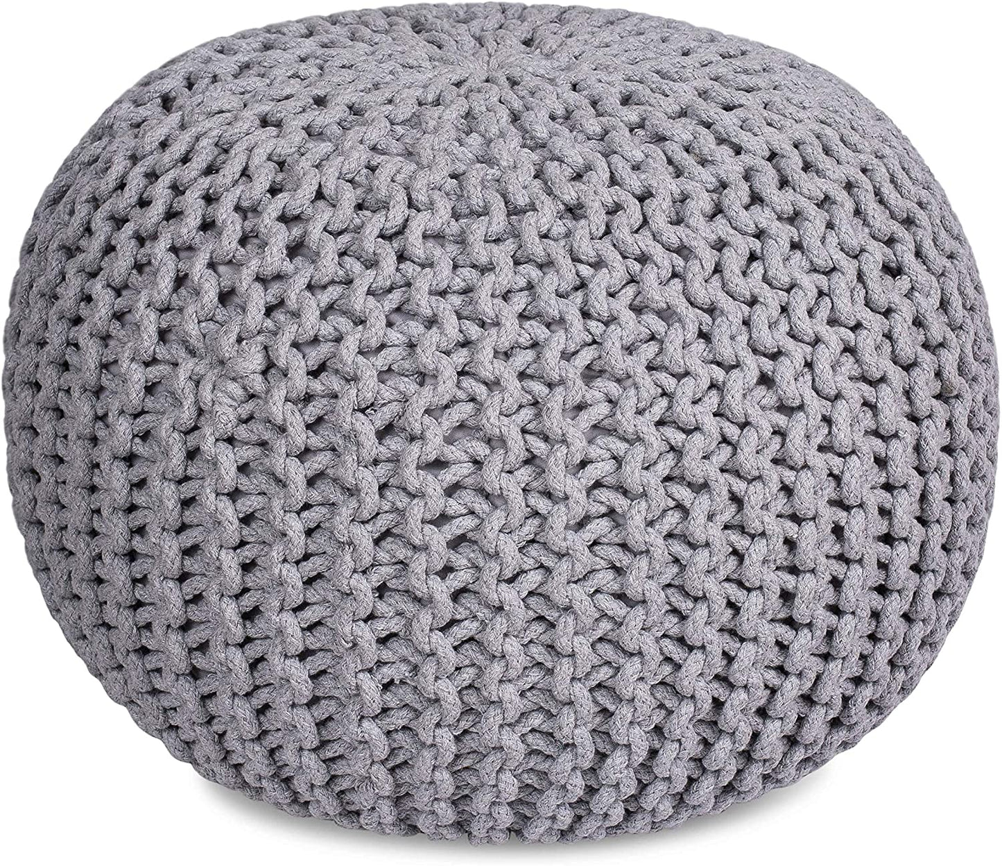 Round Pouf Foot Stool Ottoman - Knit Bean Bag Floor Chair - Cotton Braided Cord - Great for The Living Room, Bedroom and Kids Room - Small Furniture