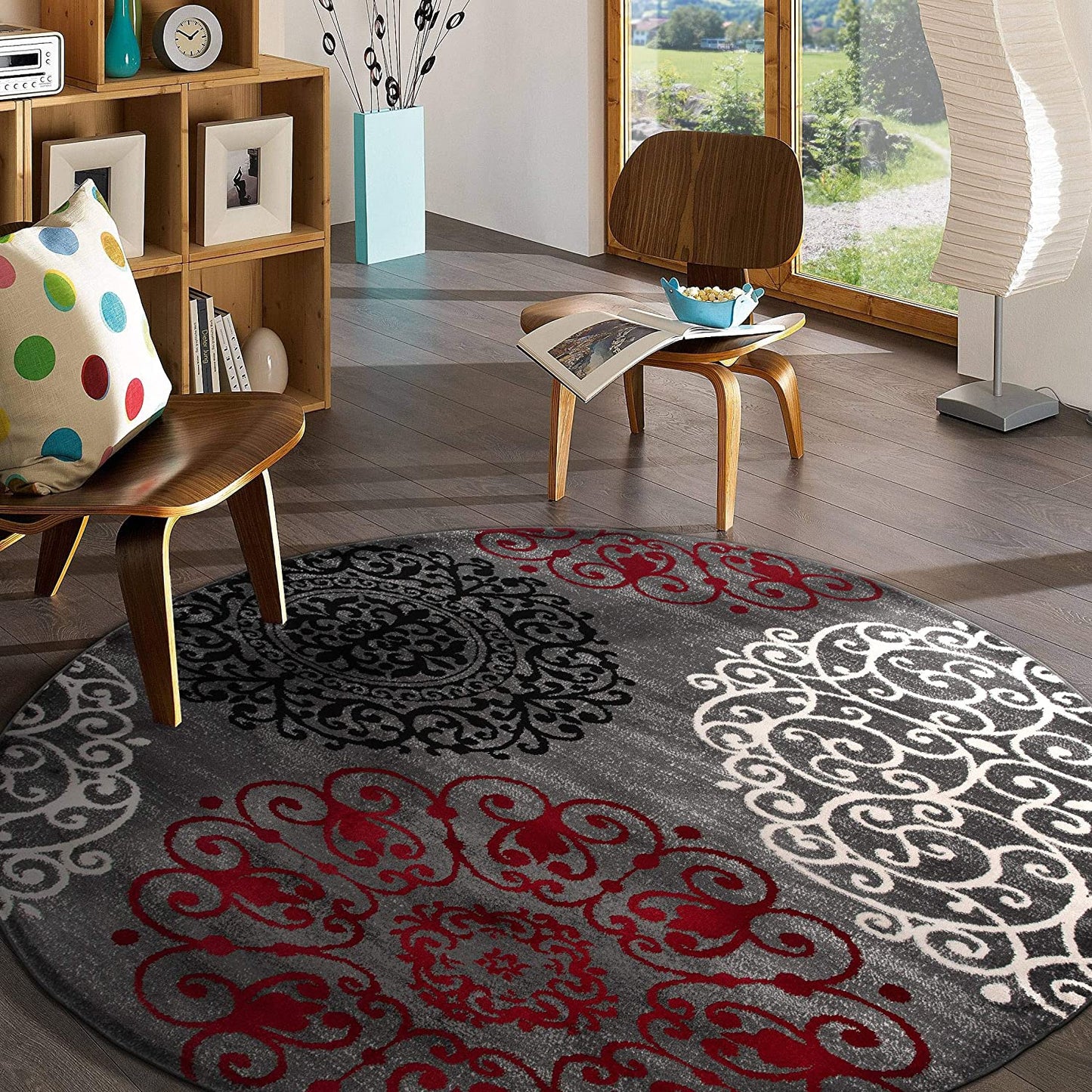 Contemporary Modern Floral Area Rug Black