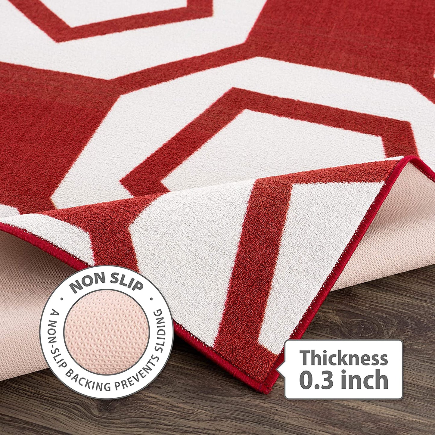 Modern Geometric Soft Area Rug - Non Slip - Burgundy