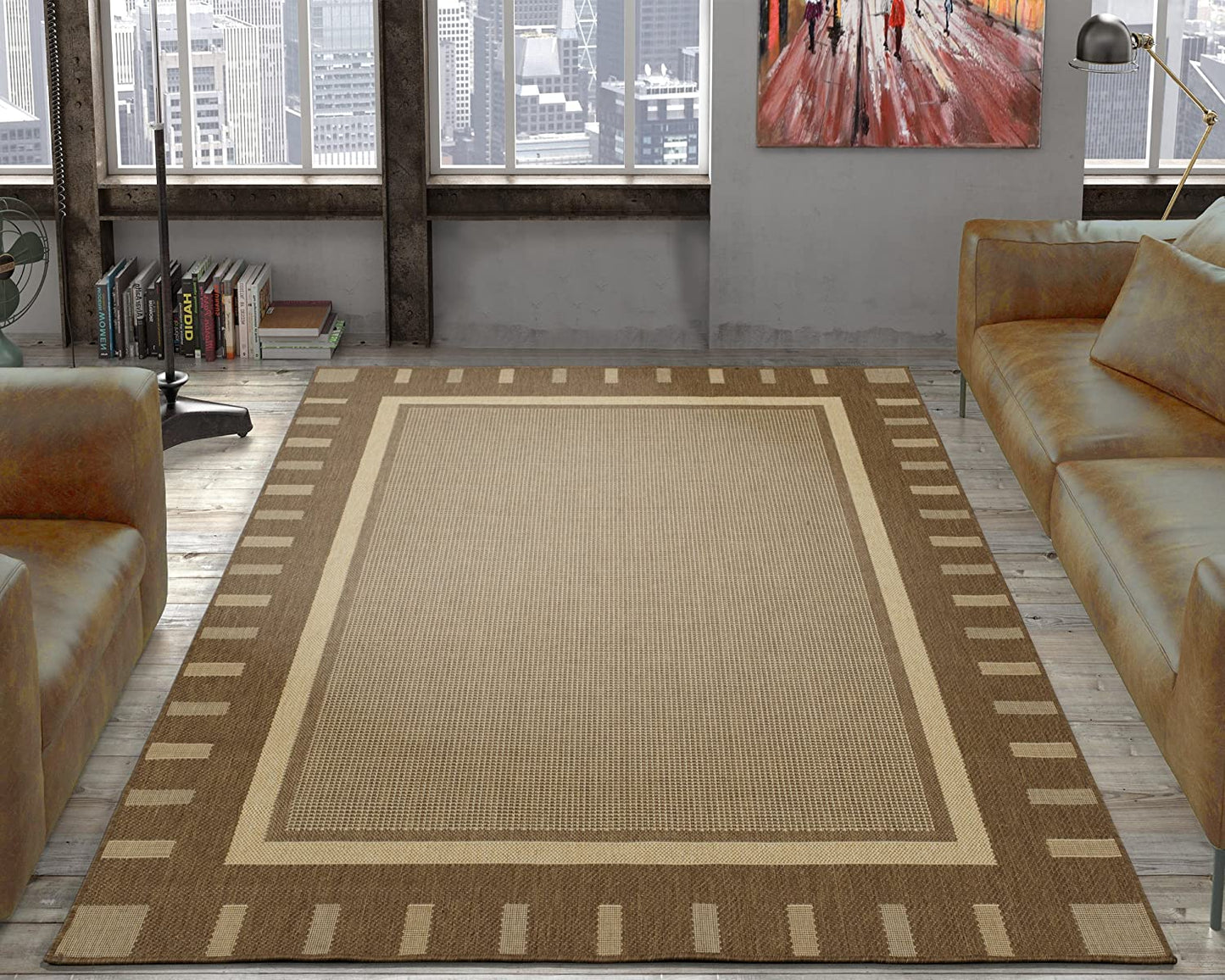 Jardin Indoor/Outdoor Bordered Runner Rug, Brown