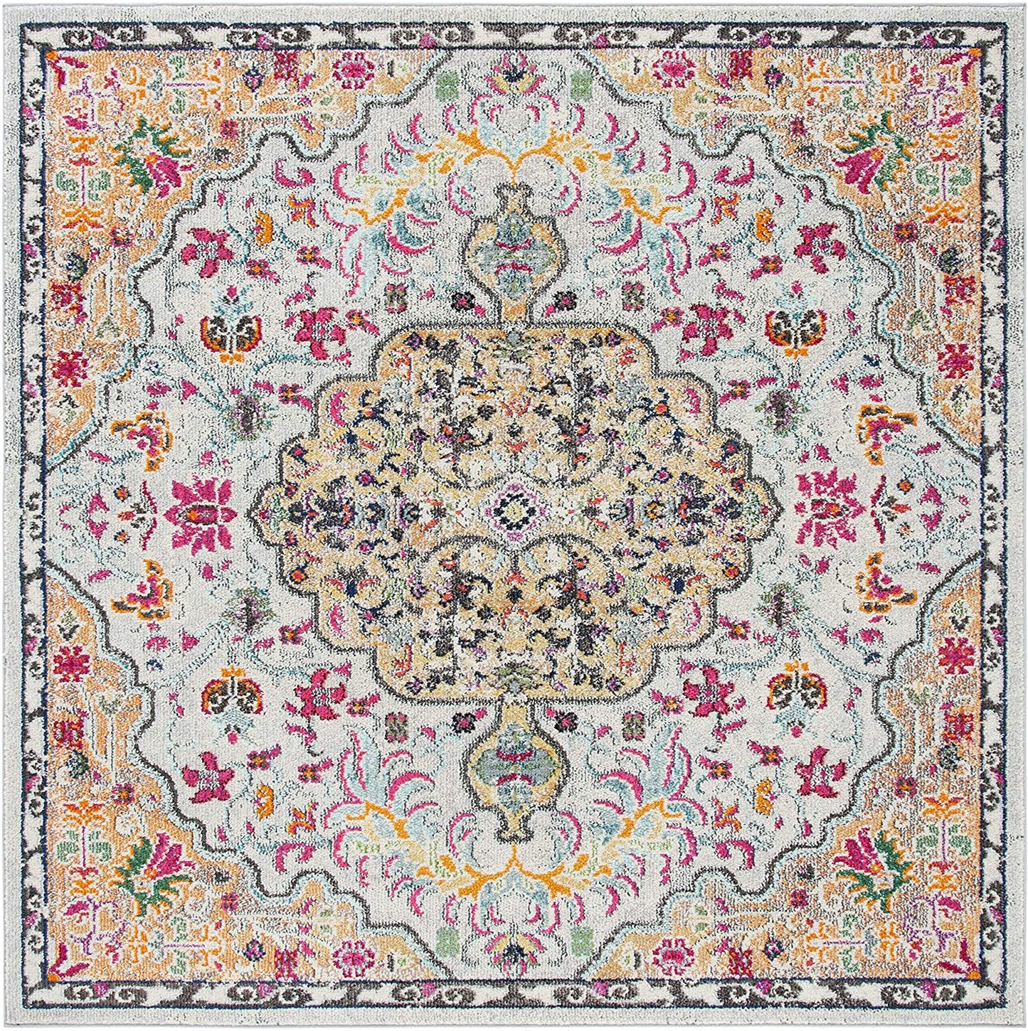 Boho Chic Medallion Distressed Soft Area Rug Grey / Gold