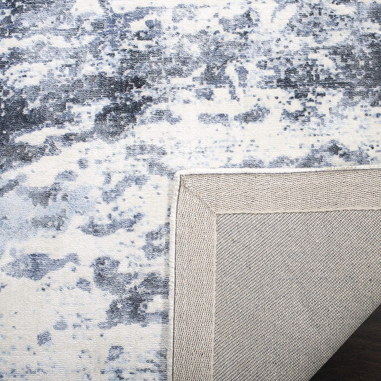 Mirage Collection MIR756M Handmade Modern Abstract Viscose Area Rug Blue / Ivory