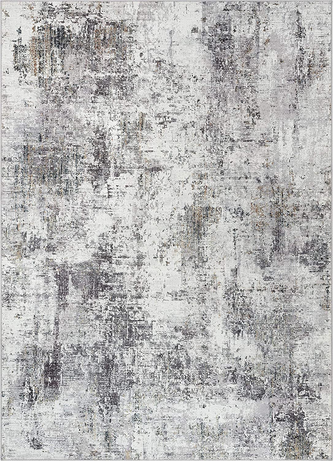 Arcata Grey Machine Washable Contemporary Abstract Distressed Area Rug
