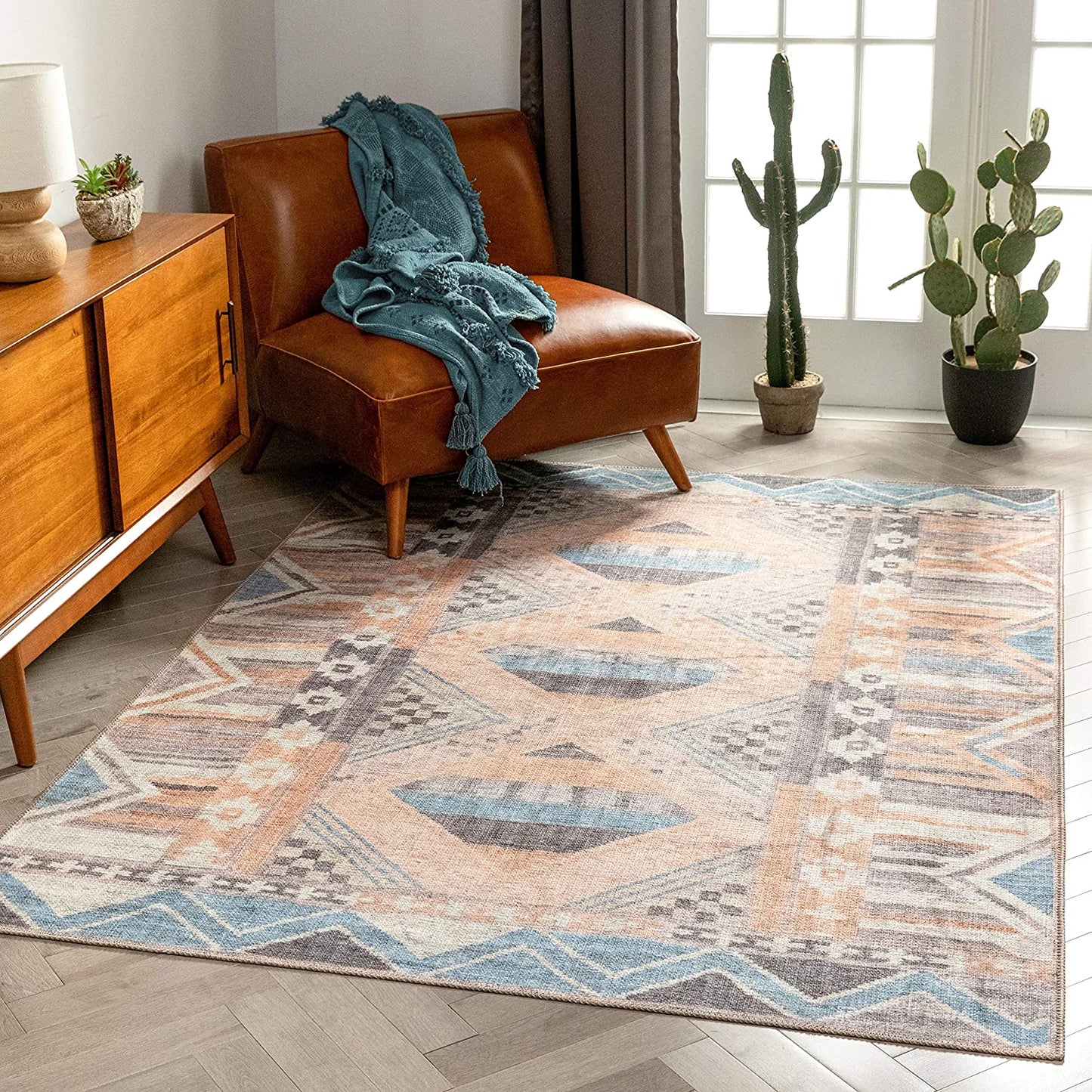 Boron Pink Machine Washable Vintage Distressed Area Rug