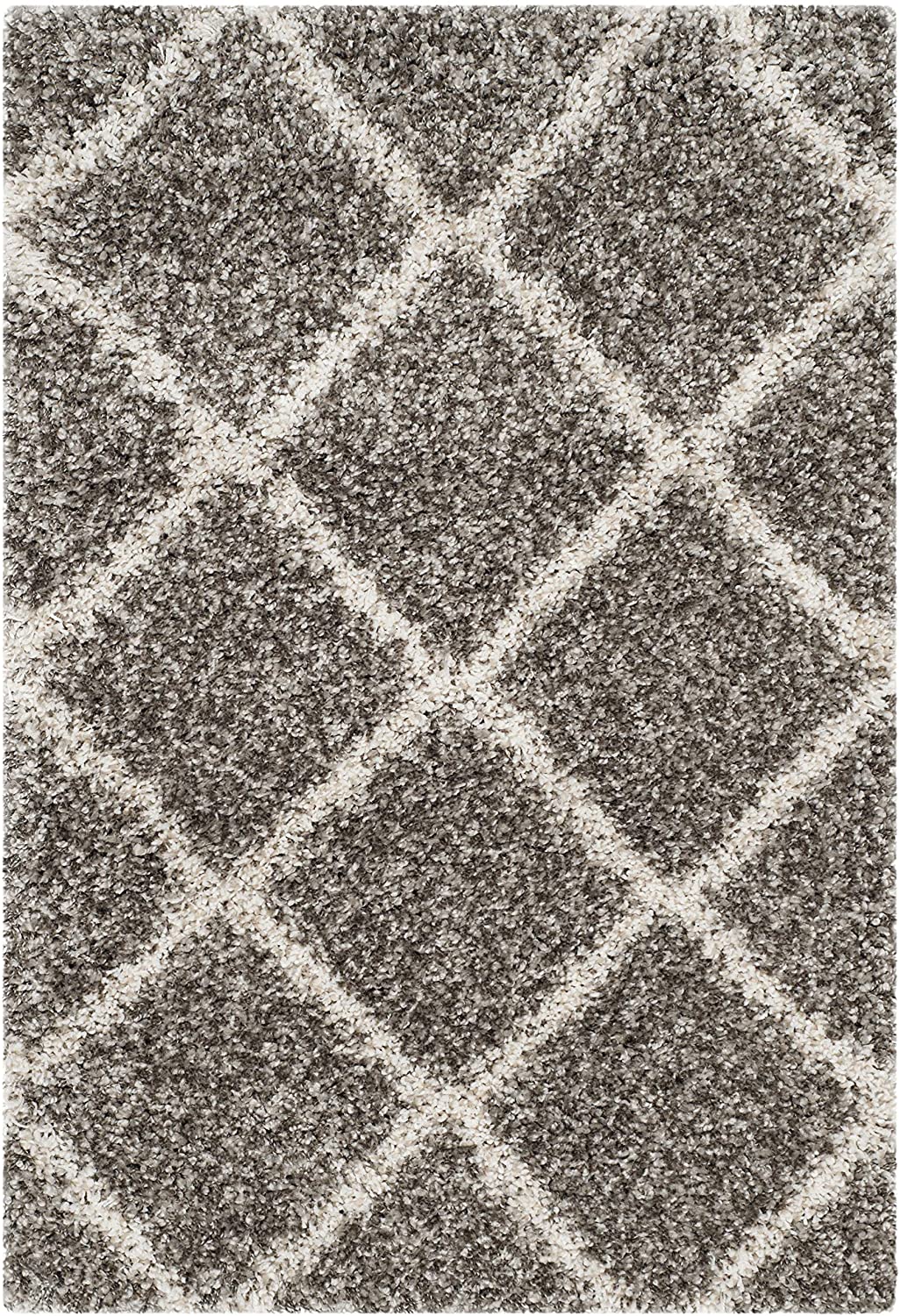 Diamond Trellis Grey/Ivory Soft Plush Area Rug 2-inch Thick