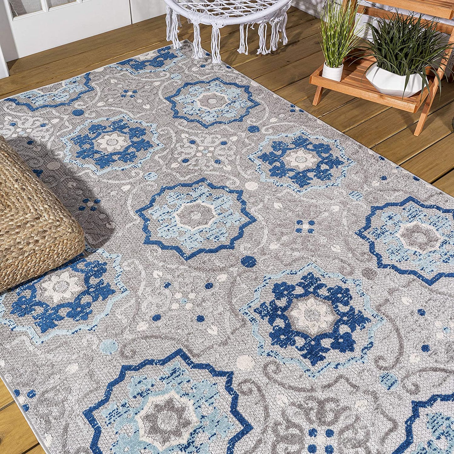 Mediterranean Medallion Boho Soft Area Rug Blue/Gray