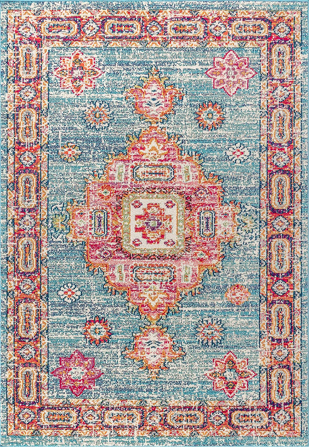 Bohemian Boho Vintage Medallion Blue/Red Rug