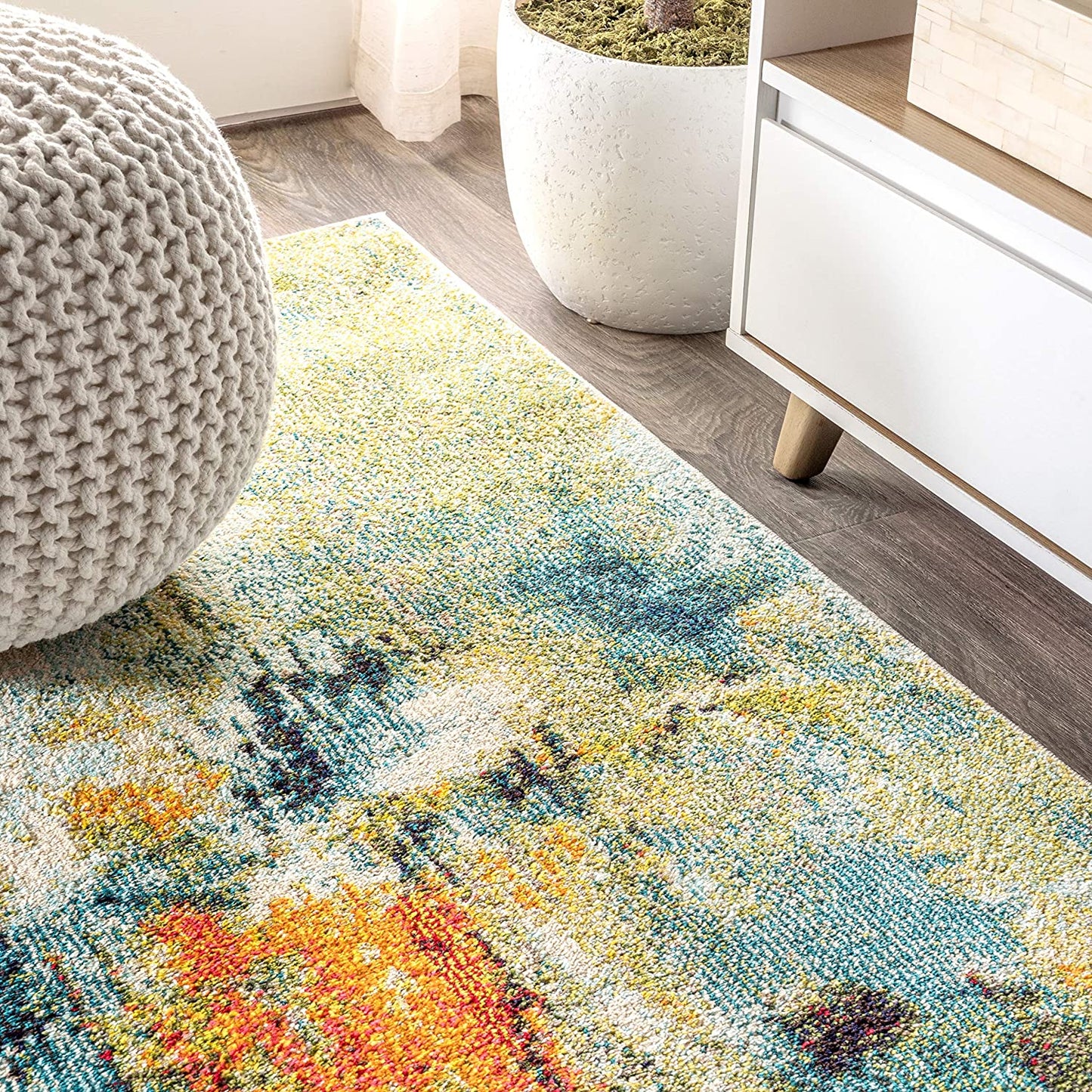 Contemporary POP Modern Abstract Waterfall Blue/Cream Area Rug
