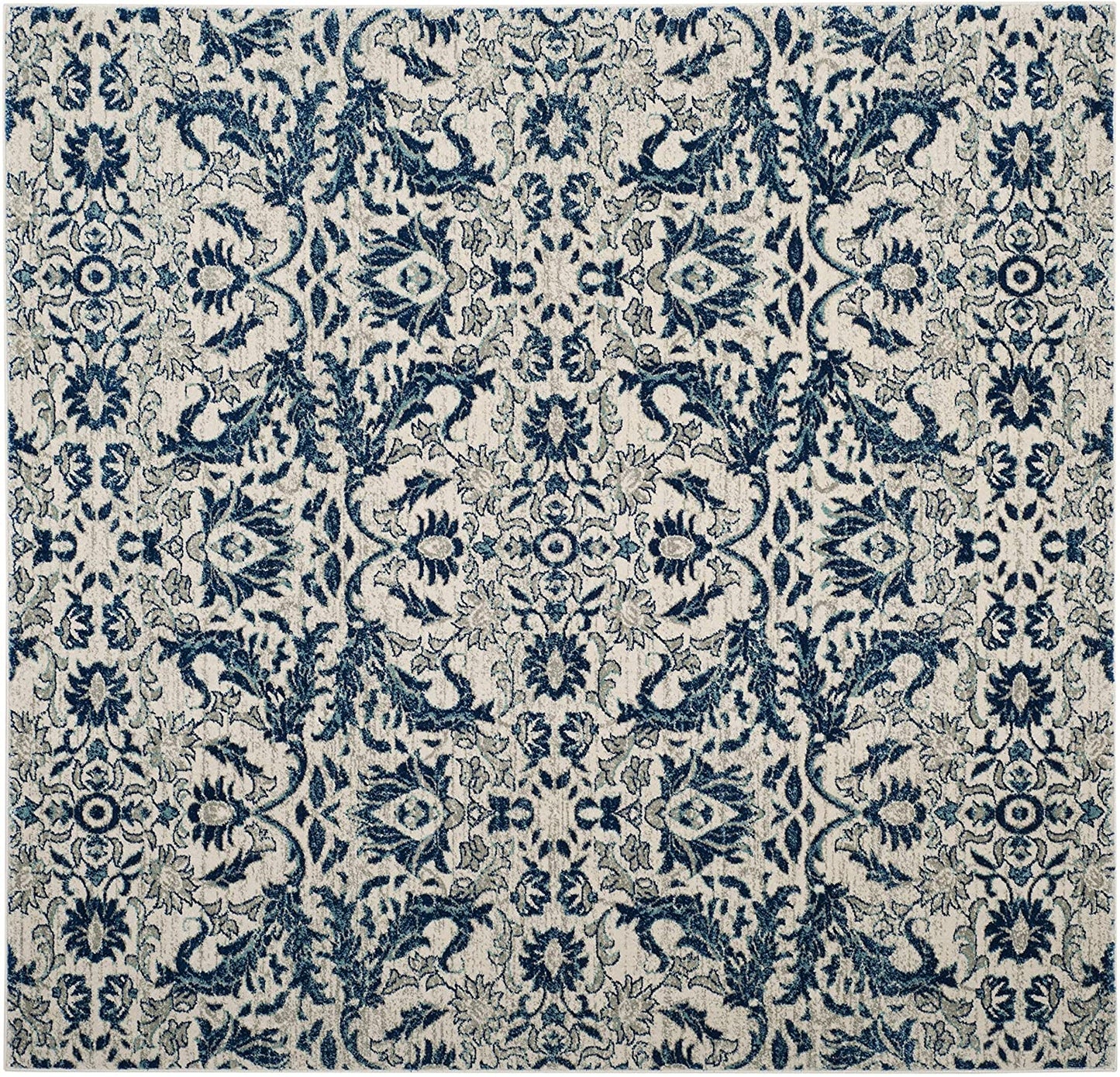 Evoke CollectionNon-Shedding Stain Resistant Living Room Bedroom Area Rug Ivory / Blue