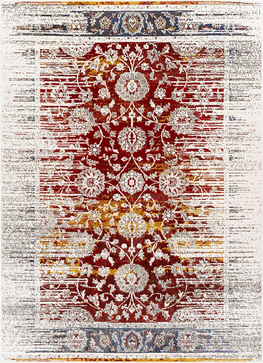 Modern Floral Persian Design Red Blue Area Rug
