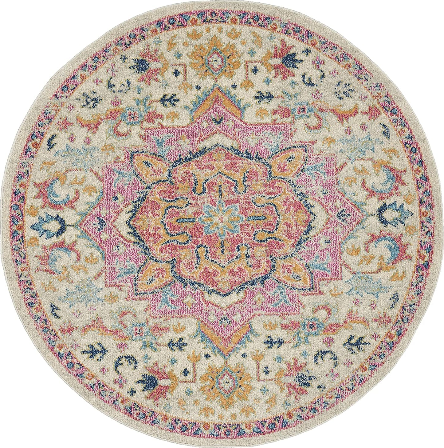 Floral Medallion Passion Bordered Ivory/Pink Area Rug