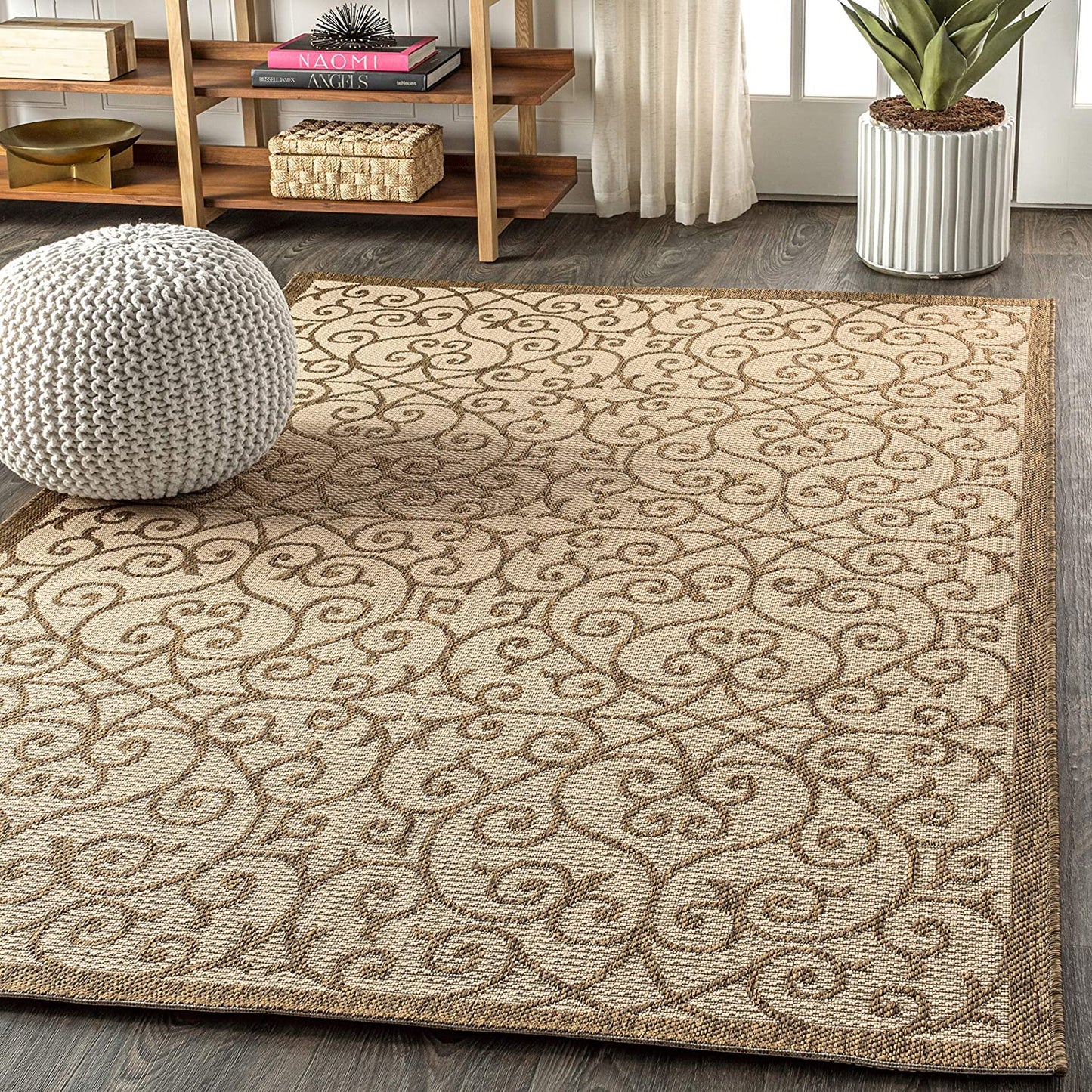 Madrid Vintage Filigree Textured Weave Indoor/Outdoor Beige/Brown Area Rug