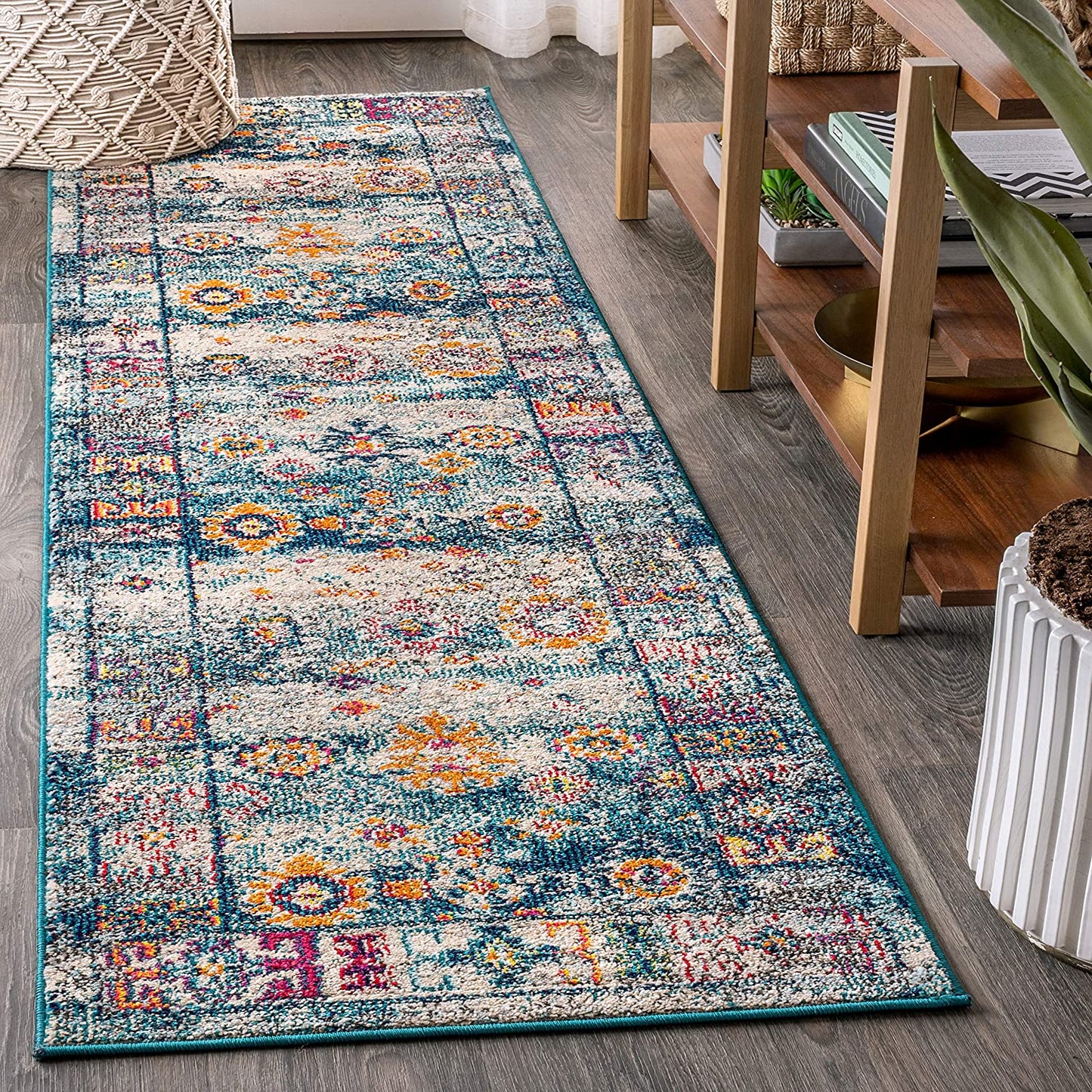 Bohemian Boho Vintage Faded Navy/Cream Soft Rug