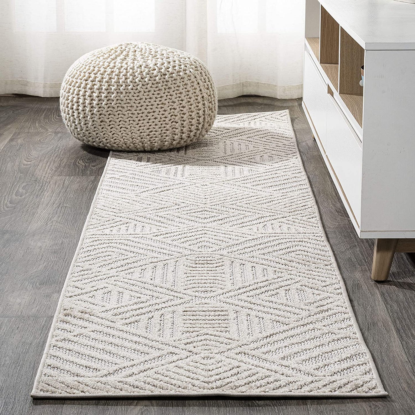 Art Deco Geometric Indoor/Outdoor Beige Area Rug