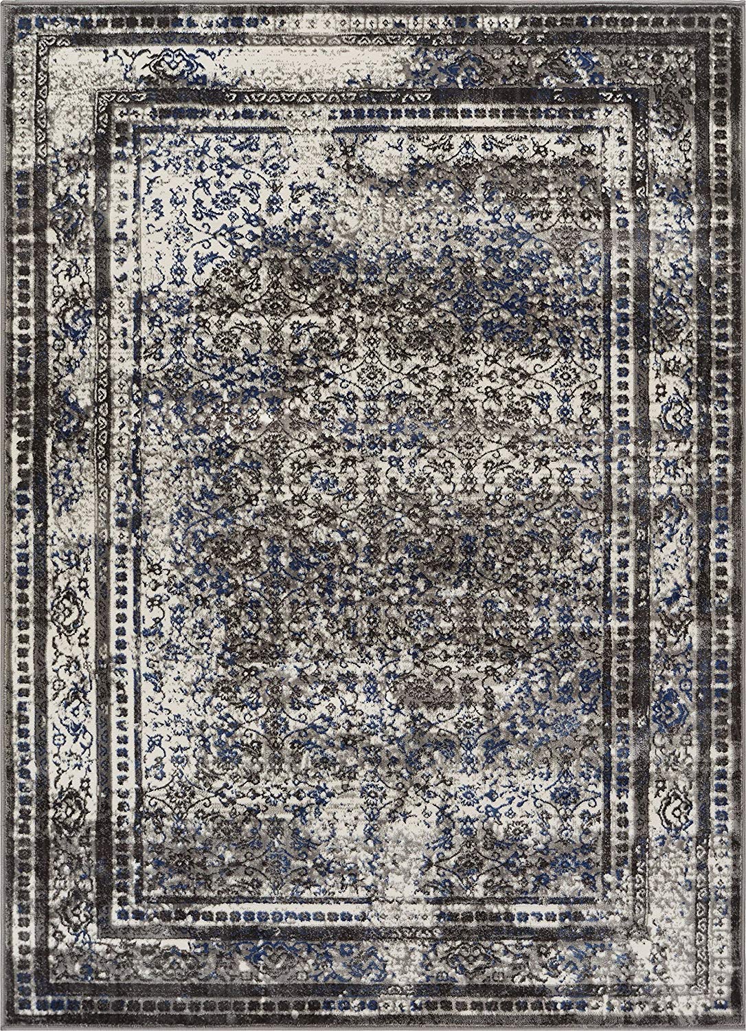 Modern Distressed Persian Design Grey Blue Area Rug