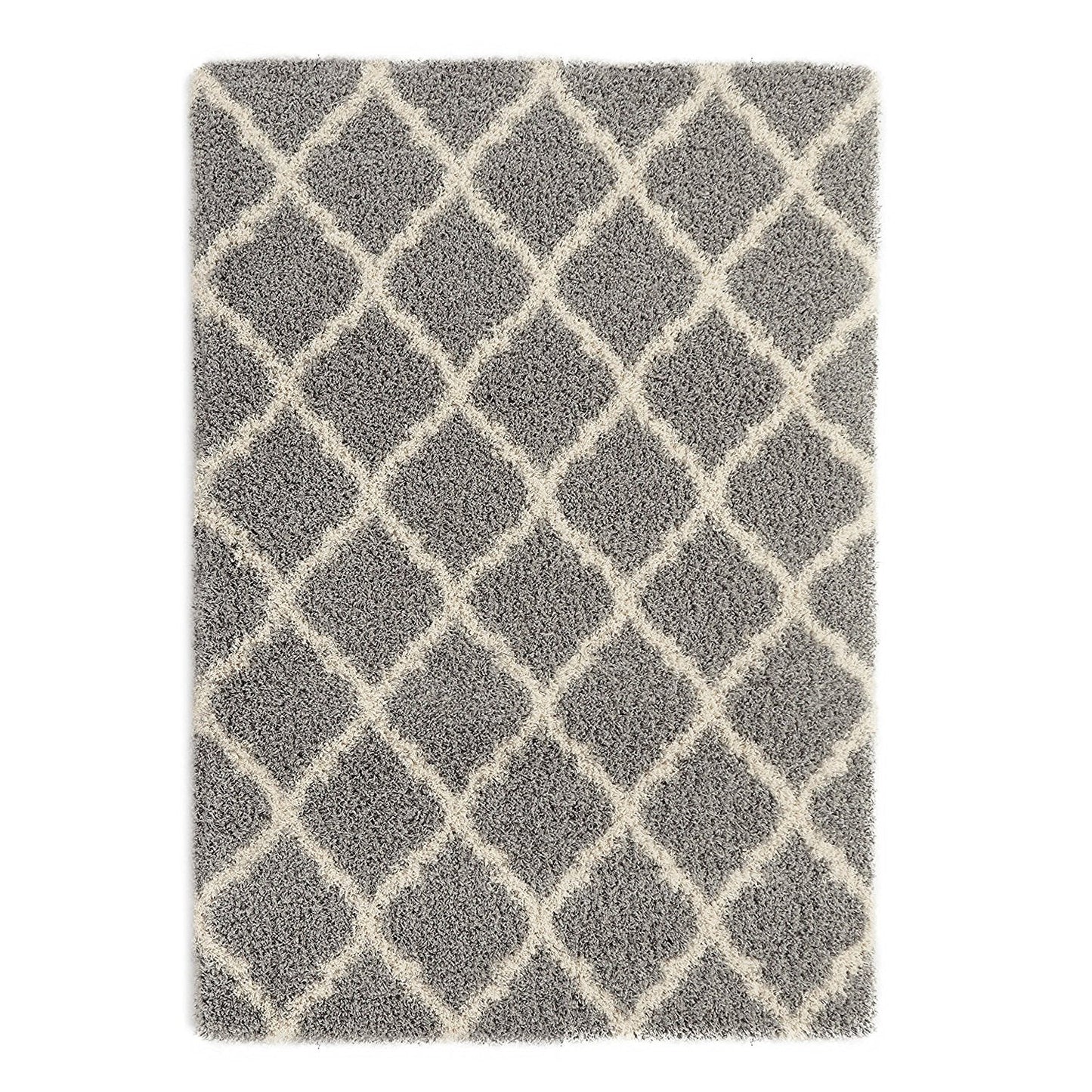 Gray Soft White Shag Trellis Area Rugs