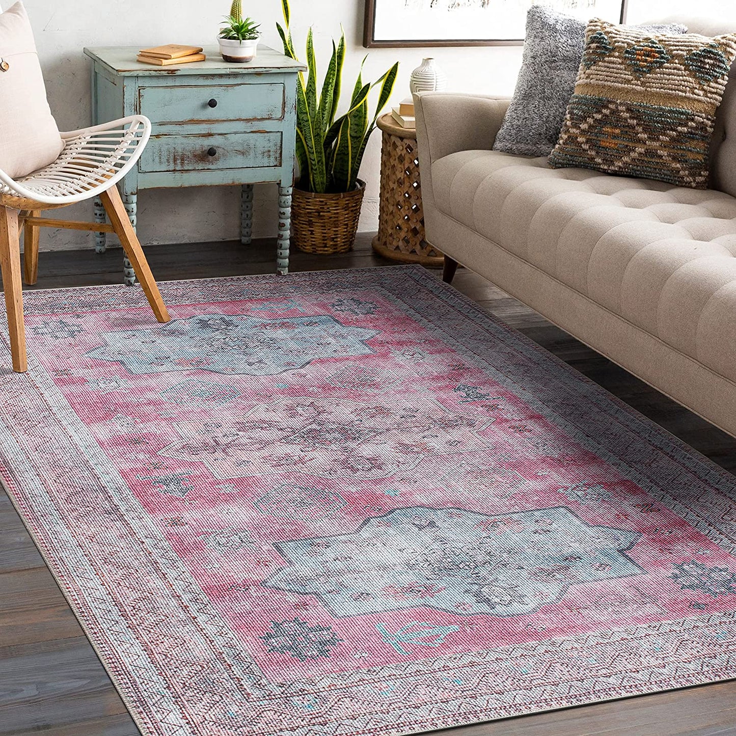 Distressed Transitional Bohemian Stain Resistant Flat Weave Eco Friendly Premium Recycled Machine Washable Area Rug 7'7"x9'6" Multi
