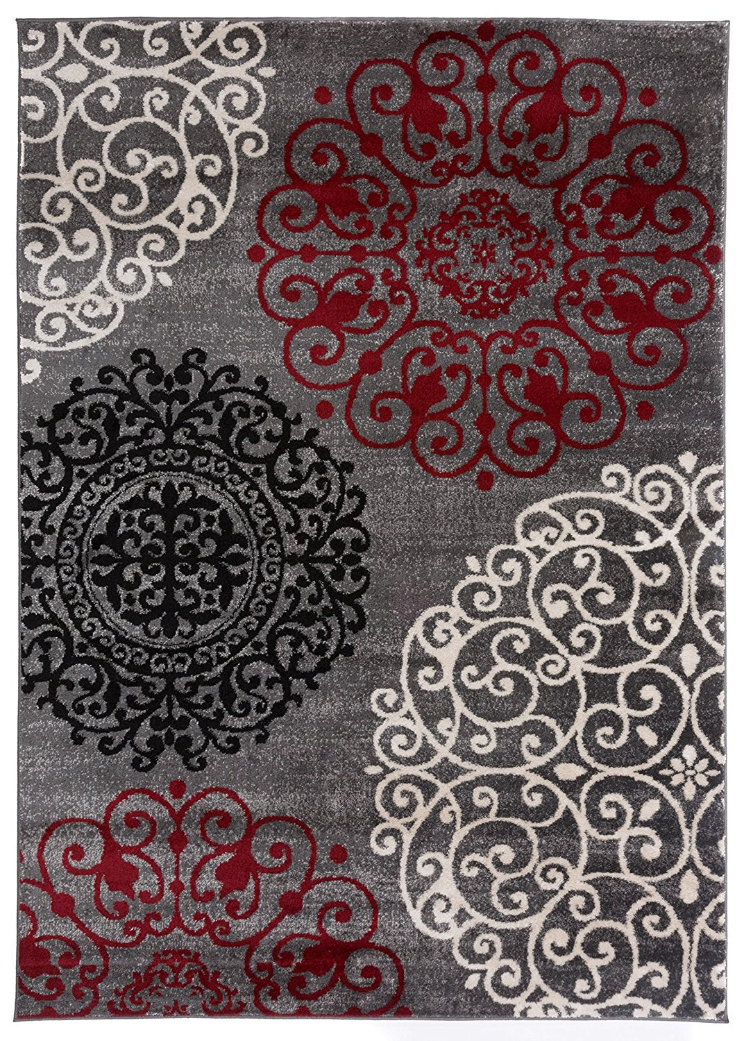 Floral Gray White Red Area Rugs