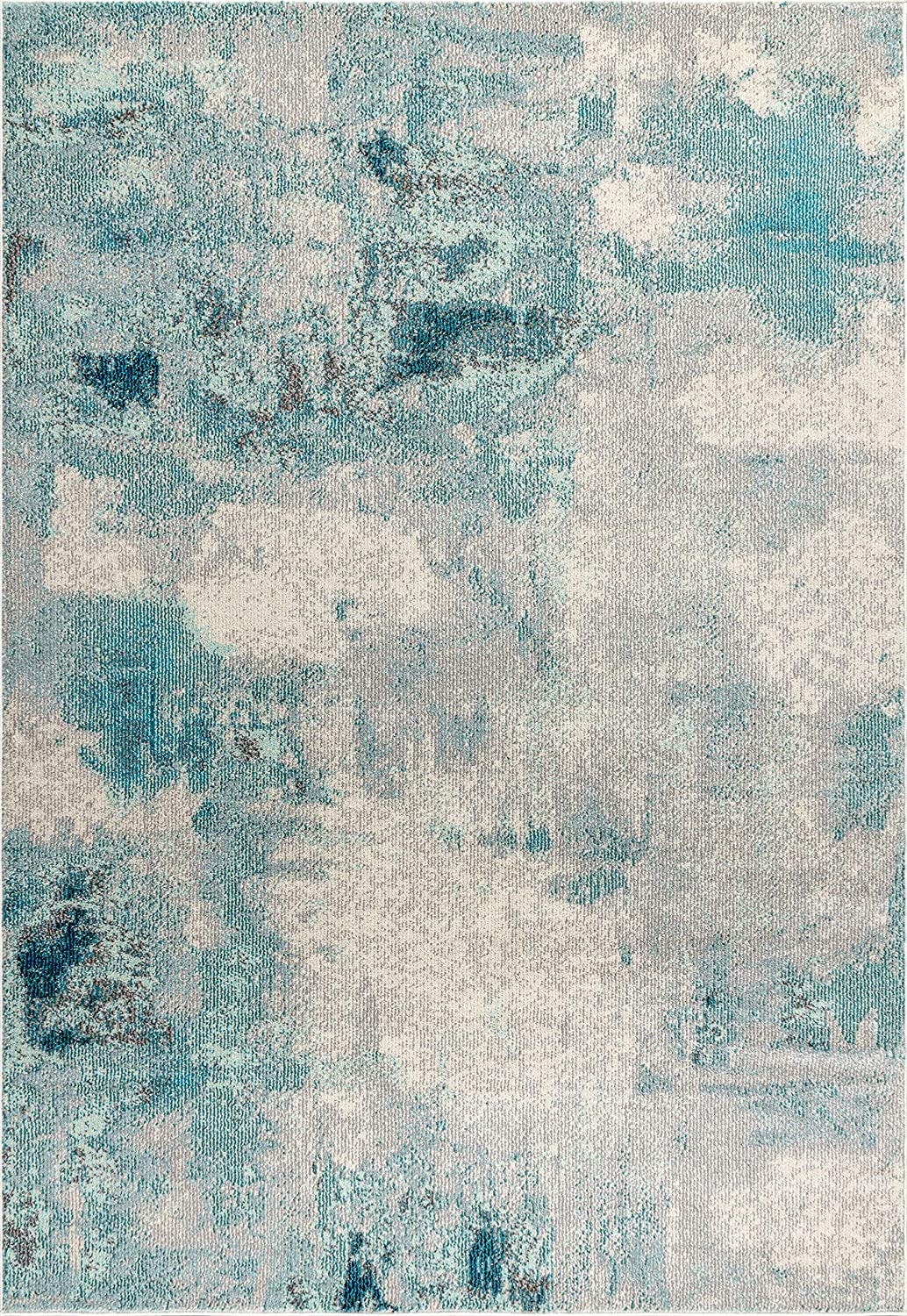 Contemporary Modern Abstract Vintage Area Rug Cream/Blue