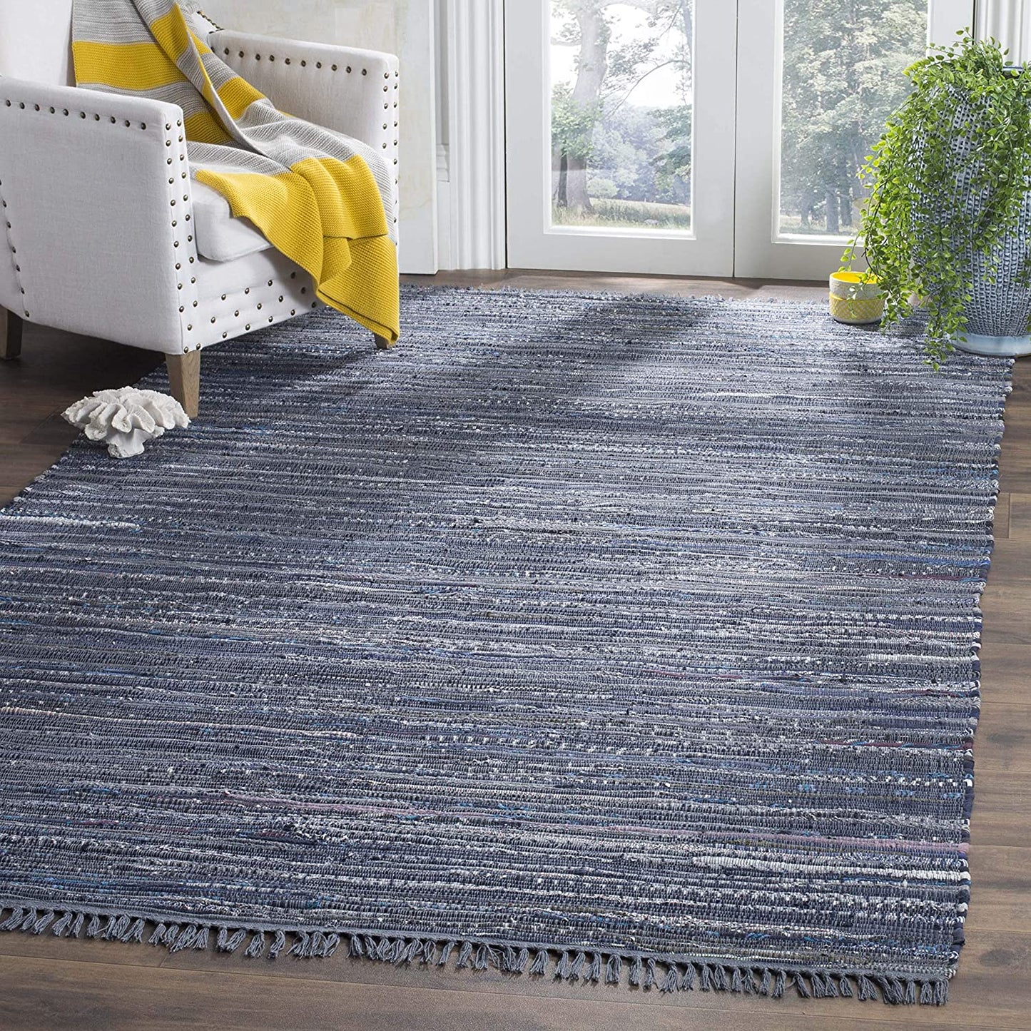 Hand Woven Ink and Multi Cotton Area Rug