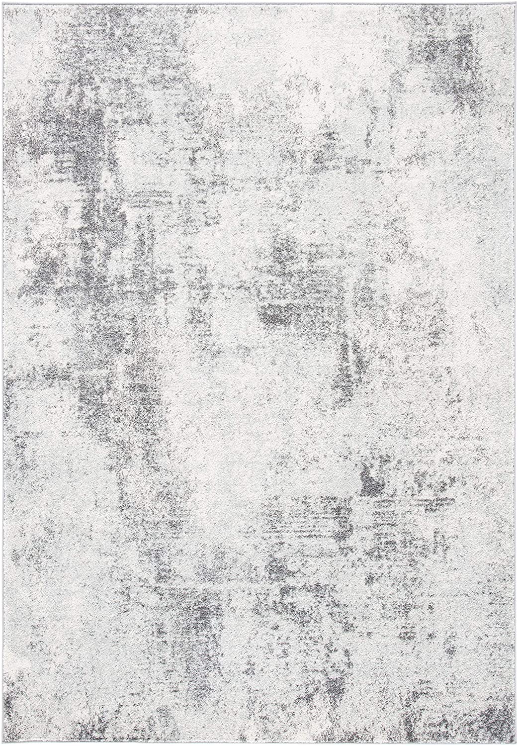 Modern Abstract Area Rug ,Round, Ivory/Grey