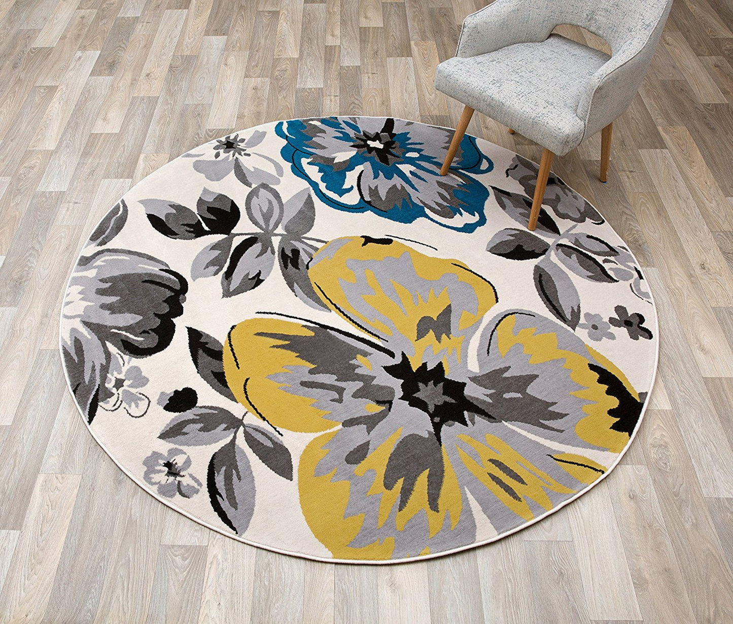 Floral Gray/Grey Yellow Blue Area Rug