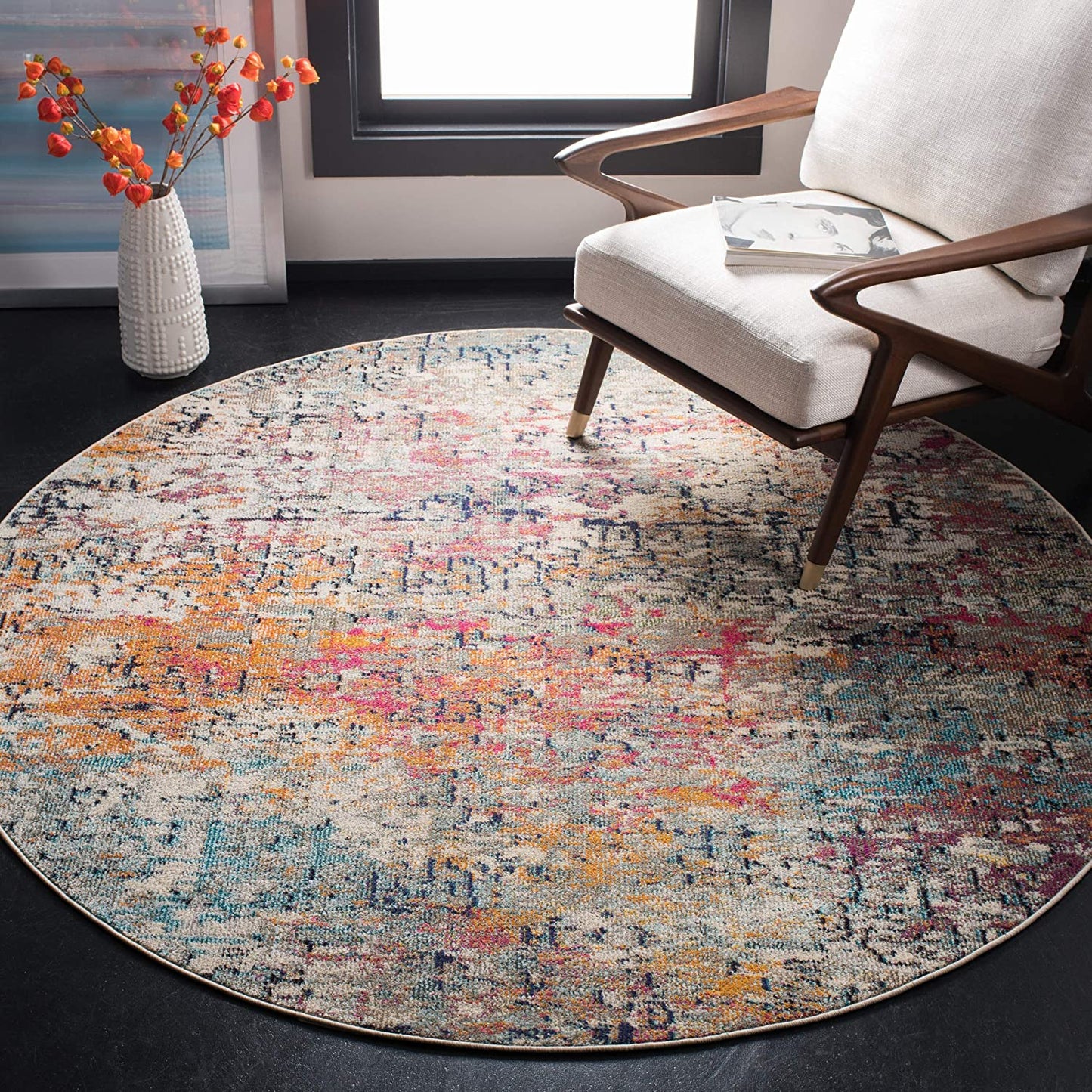 Modern Contemporary Abstract Area Rug, Grey/Pink