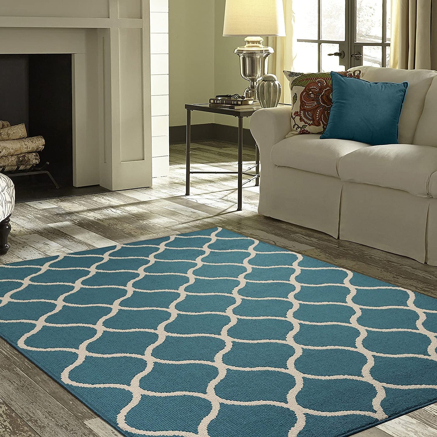 Maples Rugs Rebecca Contemporary Runner Rug Non Slip Teal/Sand