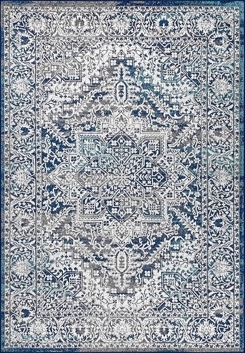 Modern Persian Vintage Medallion Area Rugs Navy/Light Grey