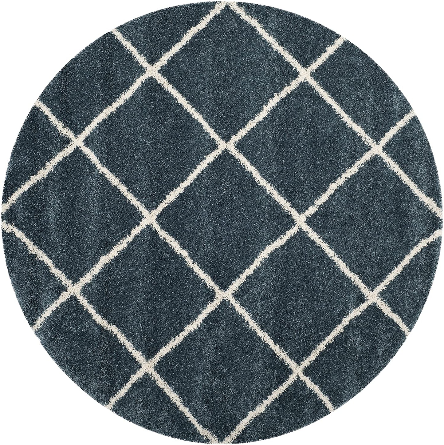 Diamond Trellis Slate Blue/Ivory Soft Plush Shag Area Rug 2-inch Thick