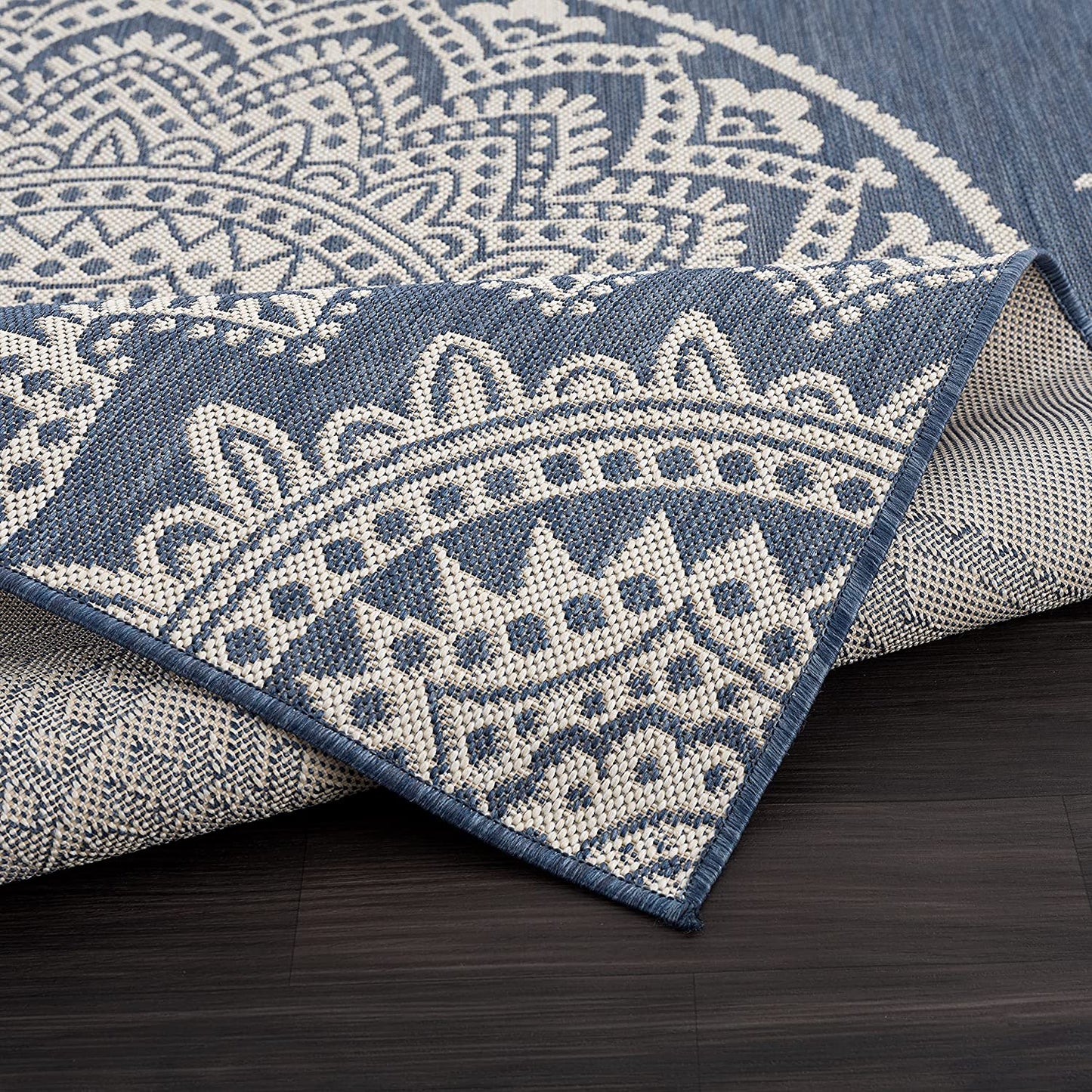 Modern Area Rugs for Indoor Outdoor Medallion - Blue / White