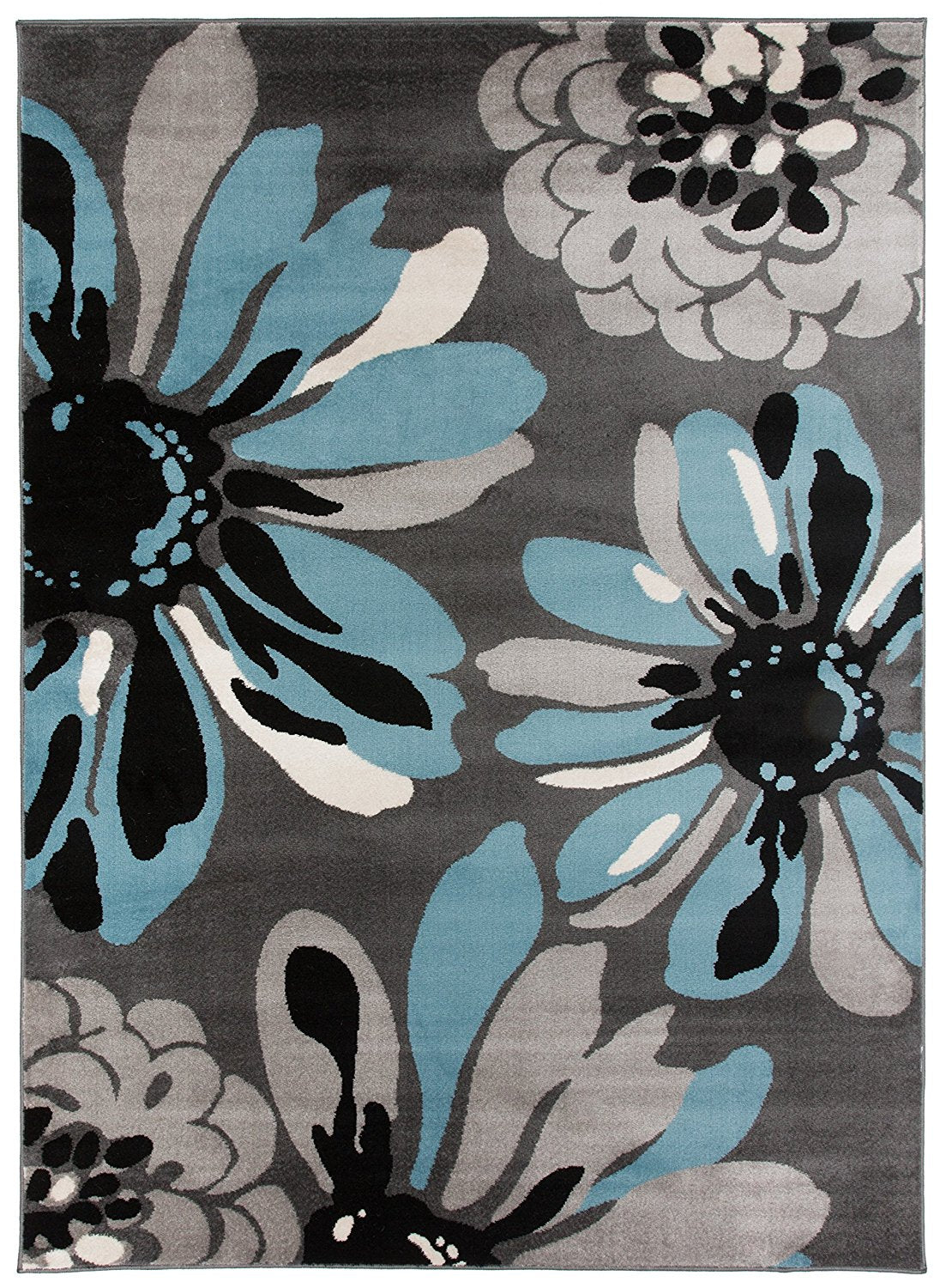 Floral Gray Black Blue Area Rug