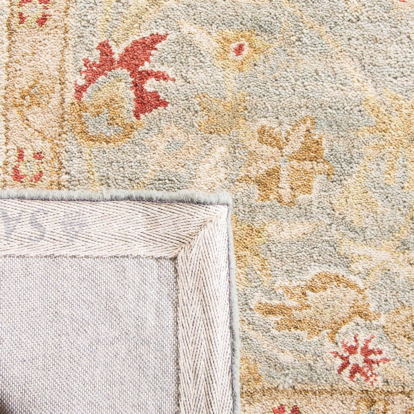 Handmade Traditional Oriental Premium Wool Area Rug, Grey Blue / Beige