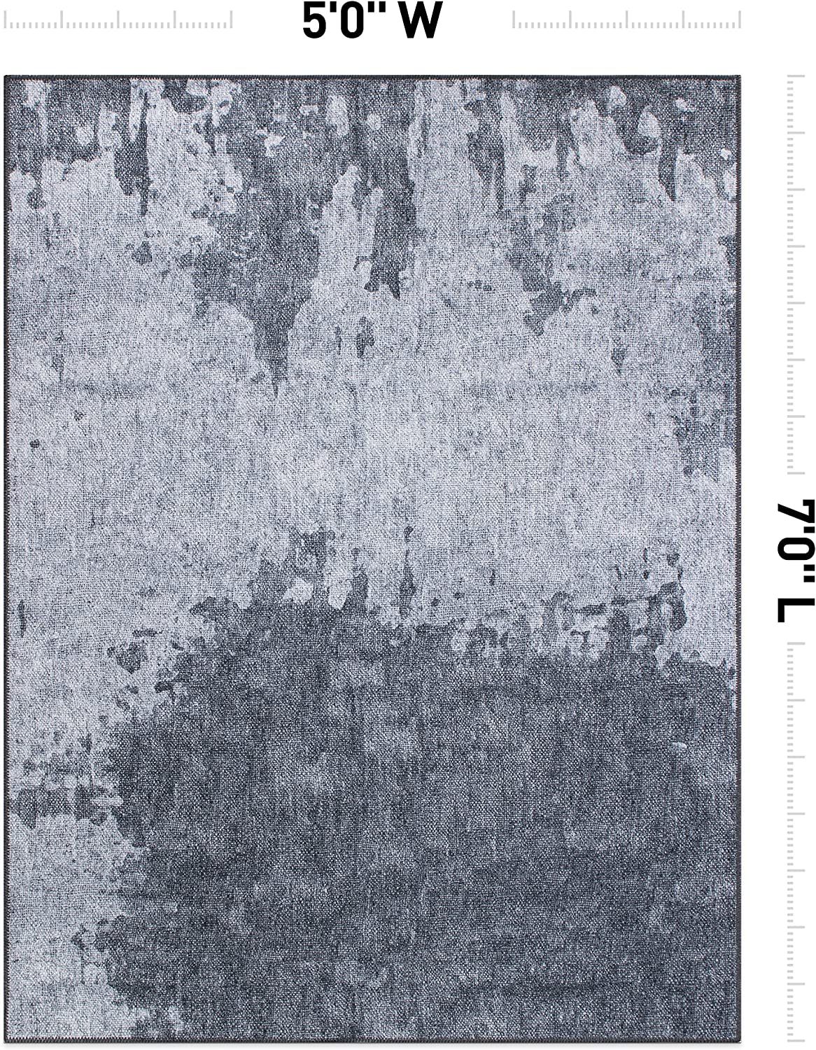 Distressed Abstract Flat Weave Machine Washable Area Rug Gray