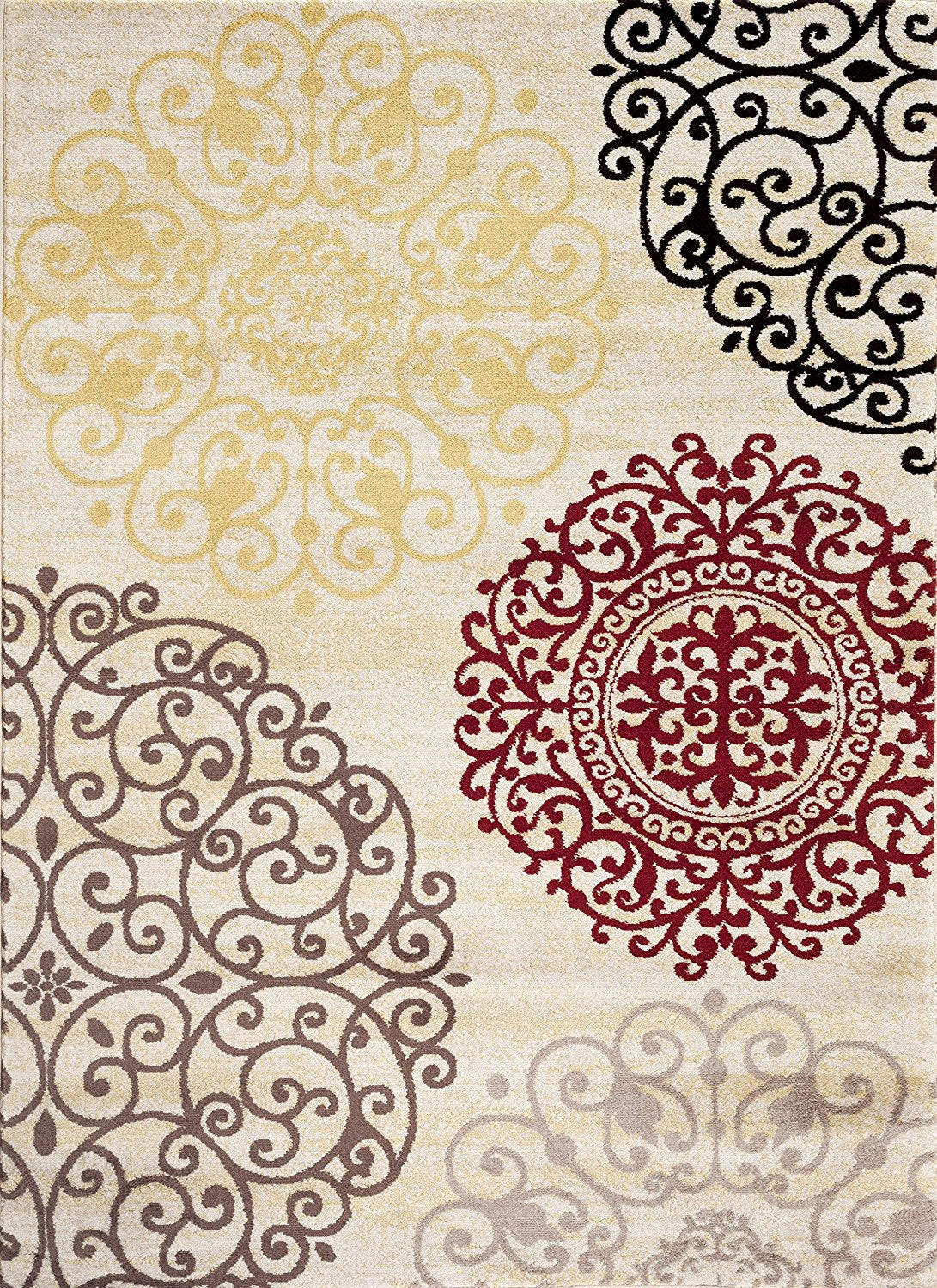 Floral Cream Brown Red Area Rugs