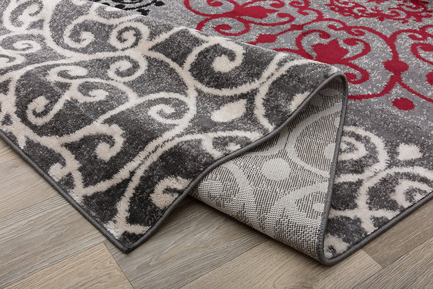 Floral Gray White Red Area Rugs