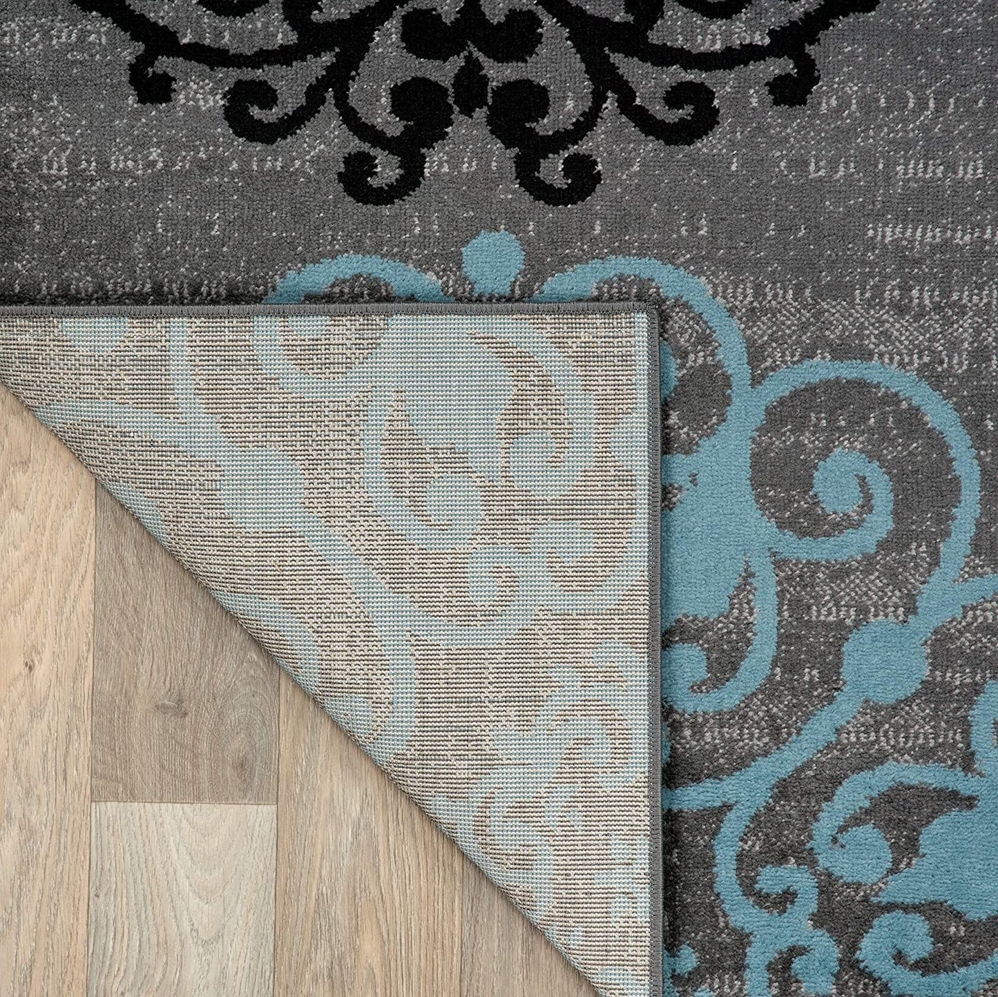 Contemporary Modern Floral Area Rug Black